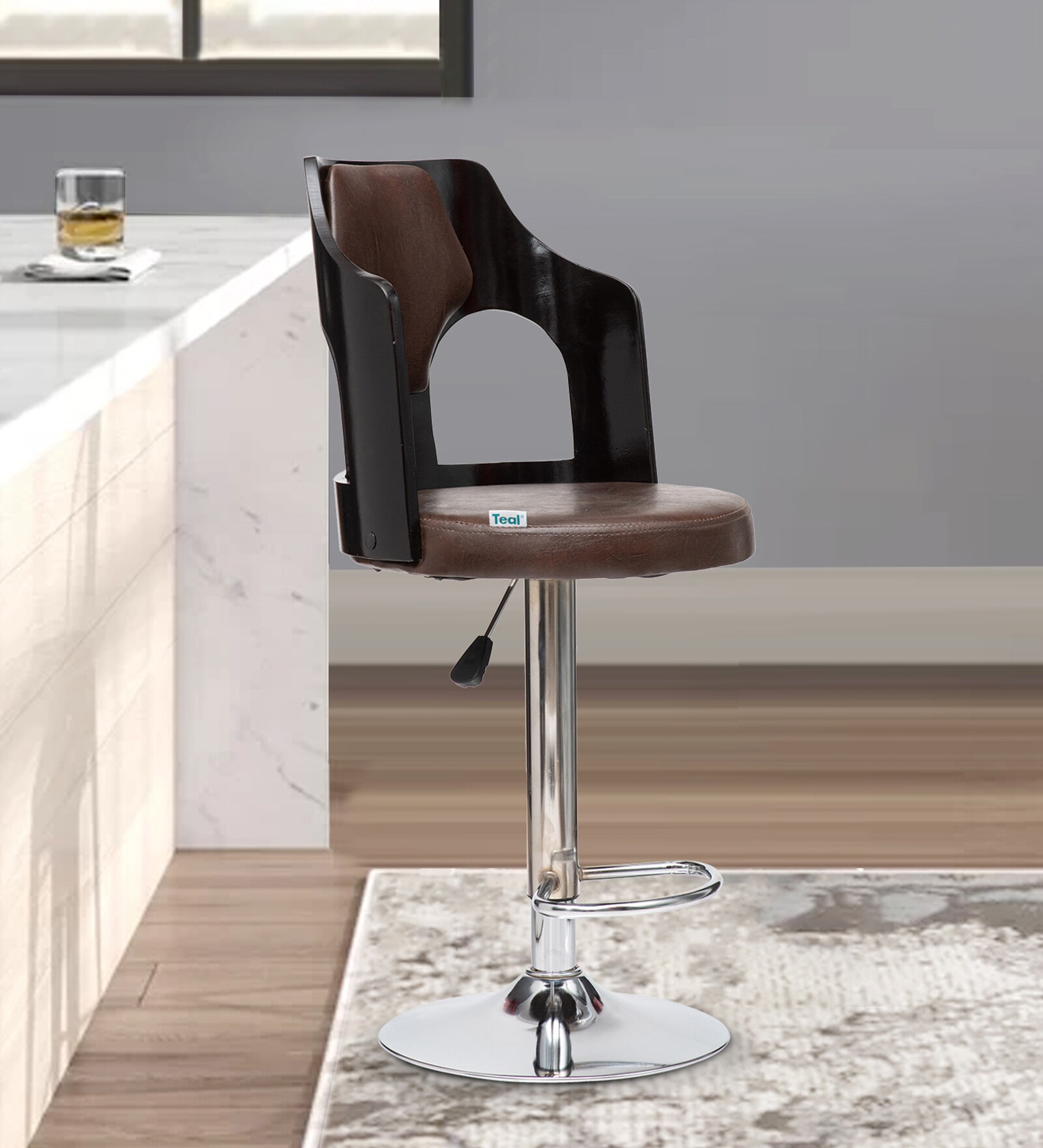 Buy Czech Leatherette Bar Stool in Black & Brown Colour at 52 OFF by