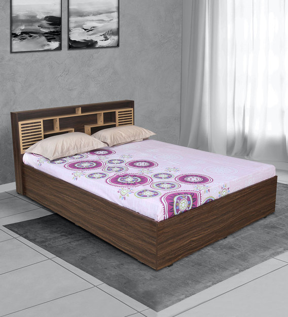 Buy Czar 2 Queen Size Bed With Storage In Beech Walnut Finish By Nilkamal Online Modern Queen Size Beds Beds Furniture Pepperfry Product