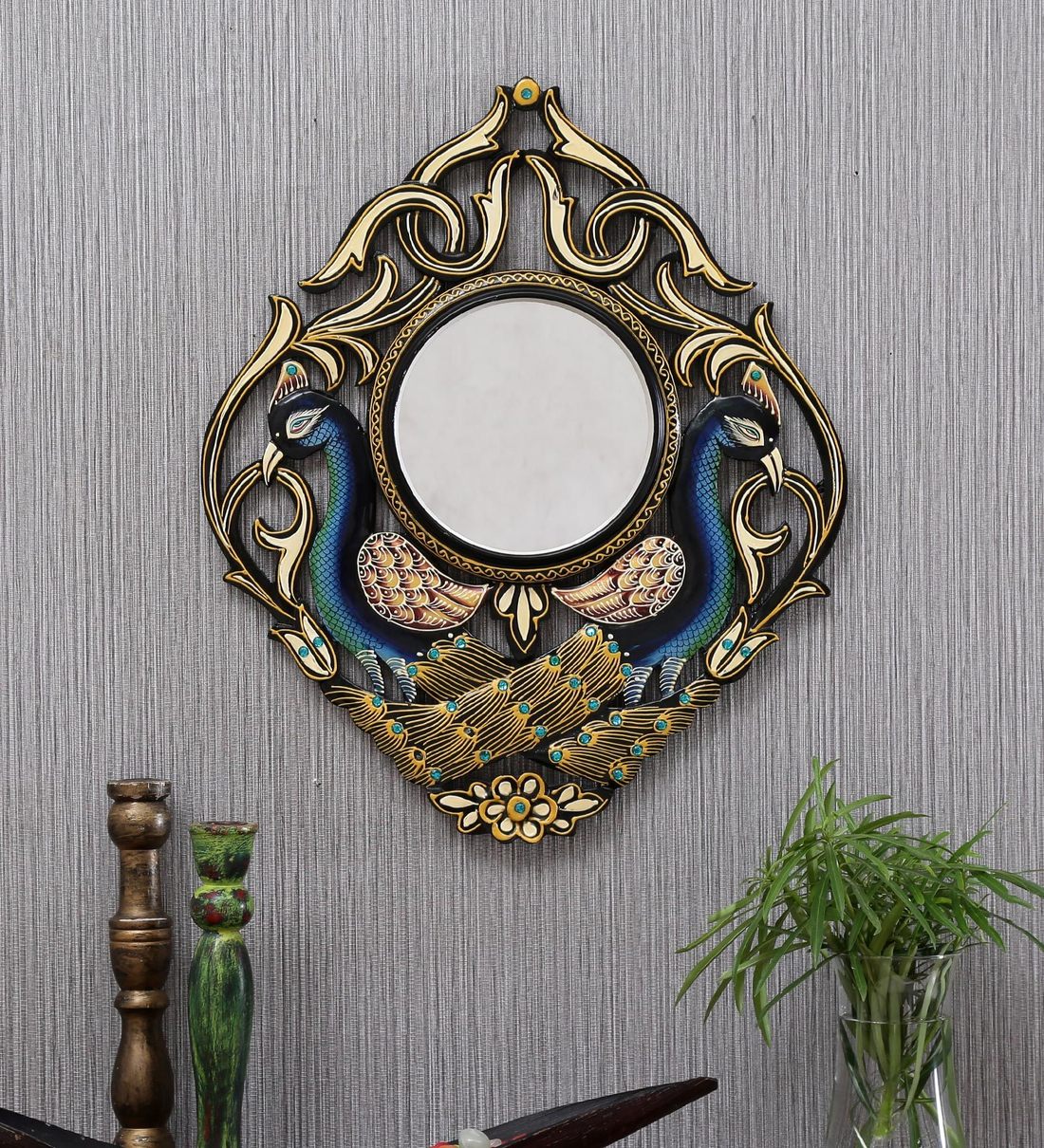 Buy D Dass Peacock Wall Mirror For Living Room Online Abstract Shaped Mirrors Wall Accents Home Decor Pepperfry Product