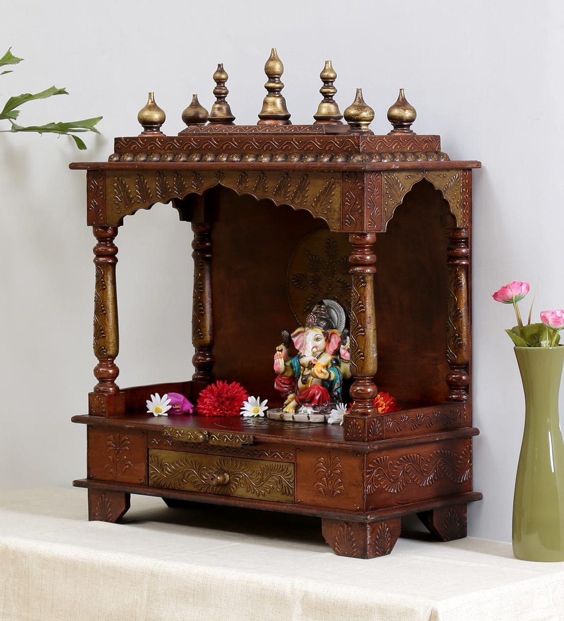 Buy Copper Sheesham Wood & MDF Pooja Mandir Without Door By D Dass ...