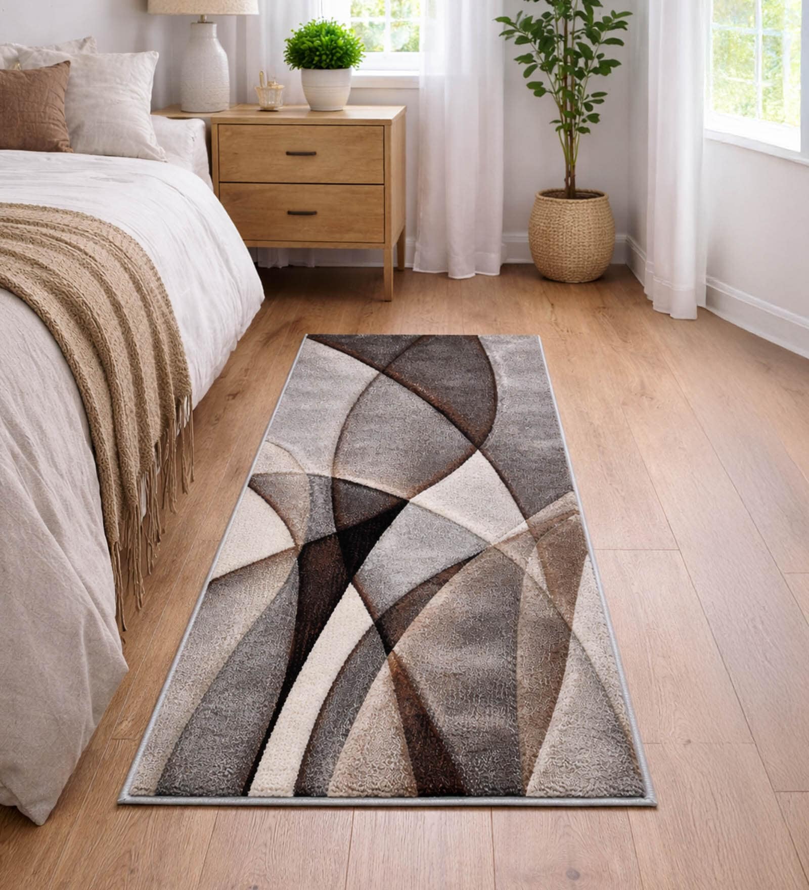 D Grey Abstract Polypropylene 5 ft x 2.5 ft Machine Made Runner