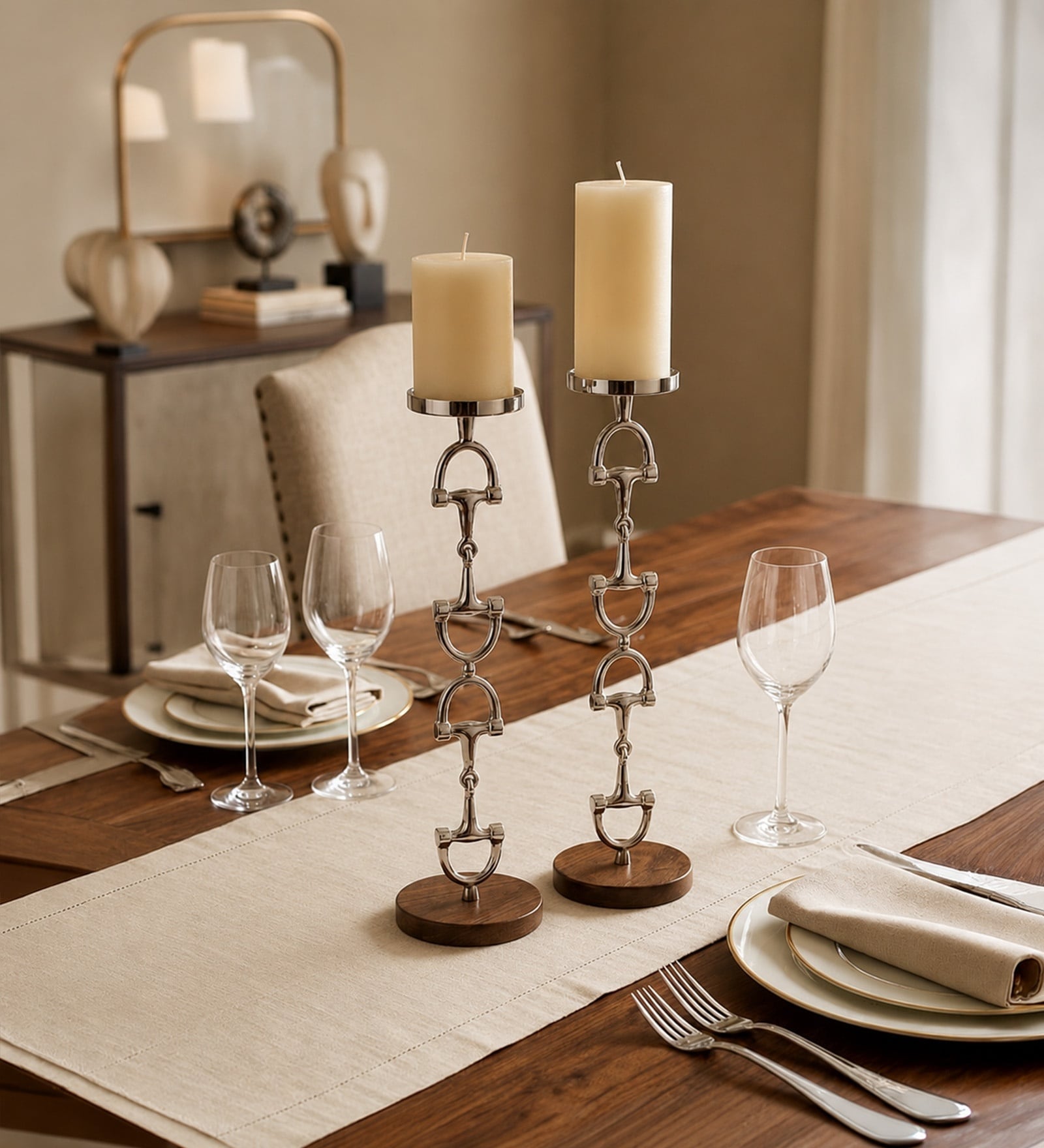 Silver D Strate Candle Set Of 2