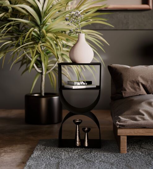 D End Table In Black Finish