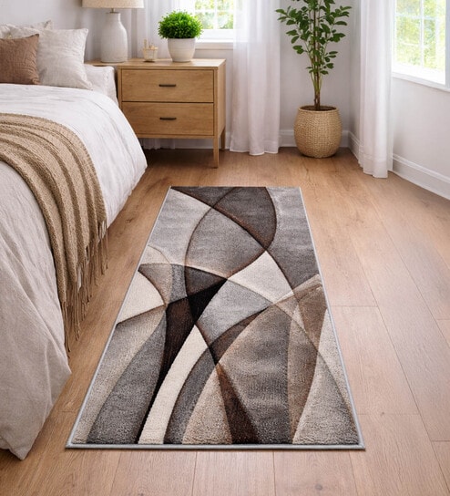 D Grey Abstract Polypropylene 5 ft x 2.5 ft Machine Made Runner