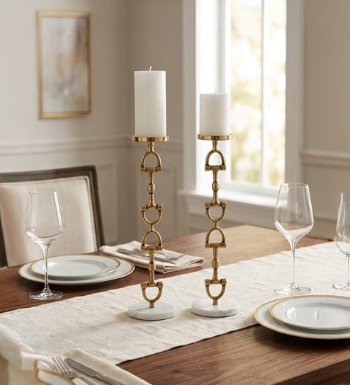 Gold D Strate Candle Set Of 2