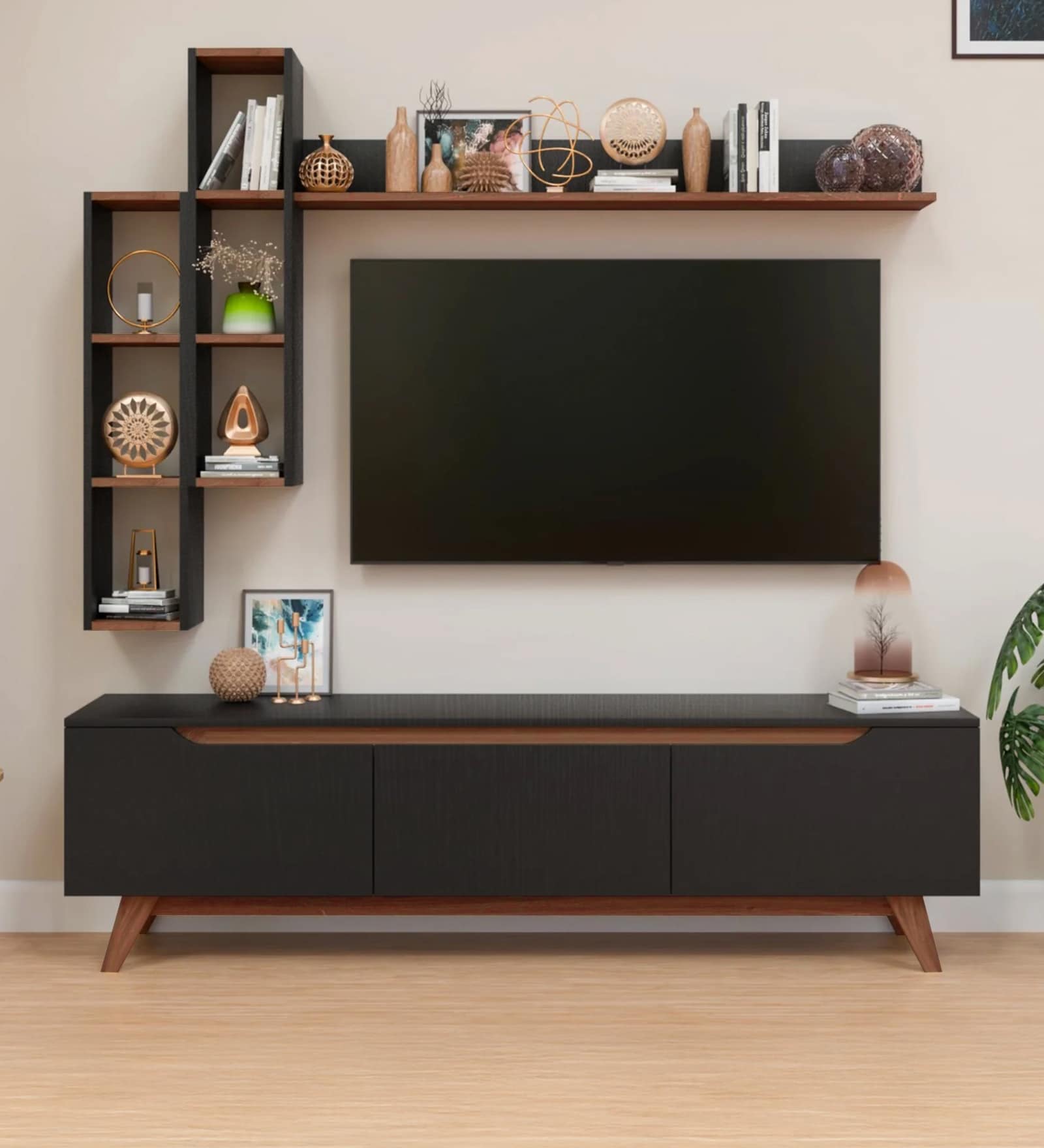 D3 Tv Unit In Black And Canyon Oak Finish