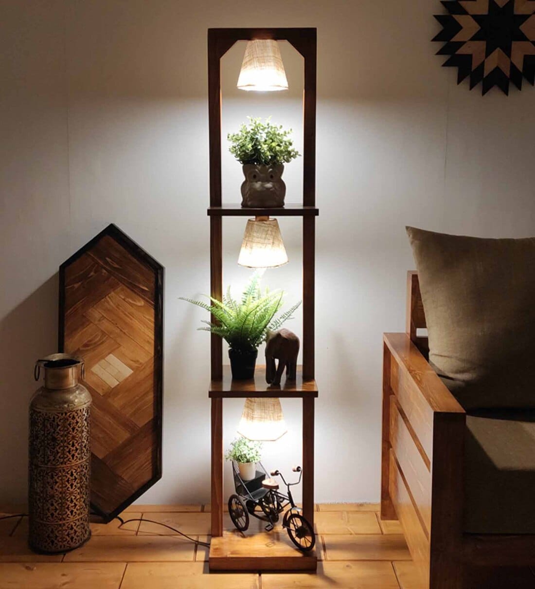 Wood floor deals lamp with shelves