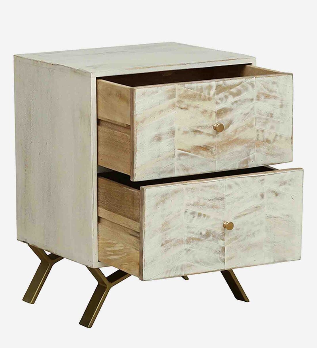 Buy Coltrane Solid Wood Bedside Table In Distress Finish With Drawers