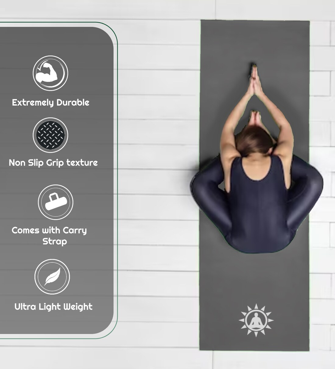 Dark Grey Polyester Foldable Anti Skid 6 ft x 2 Ft Yoga Mat by Knight Walker