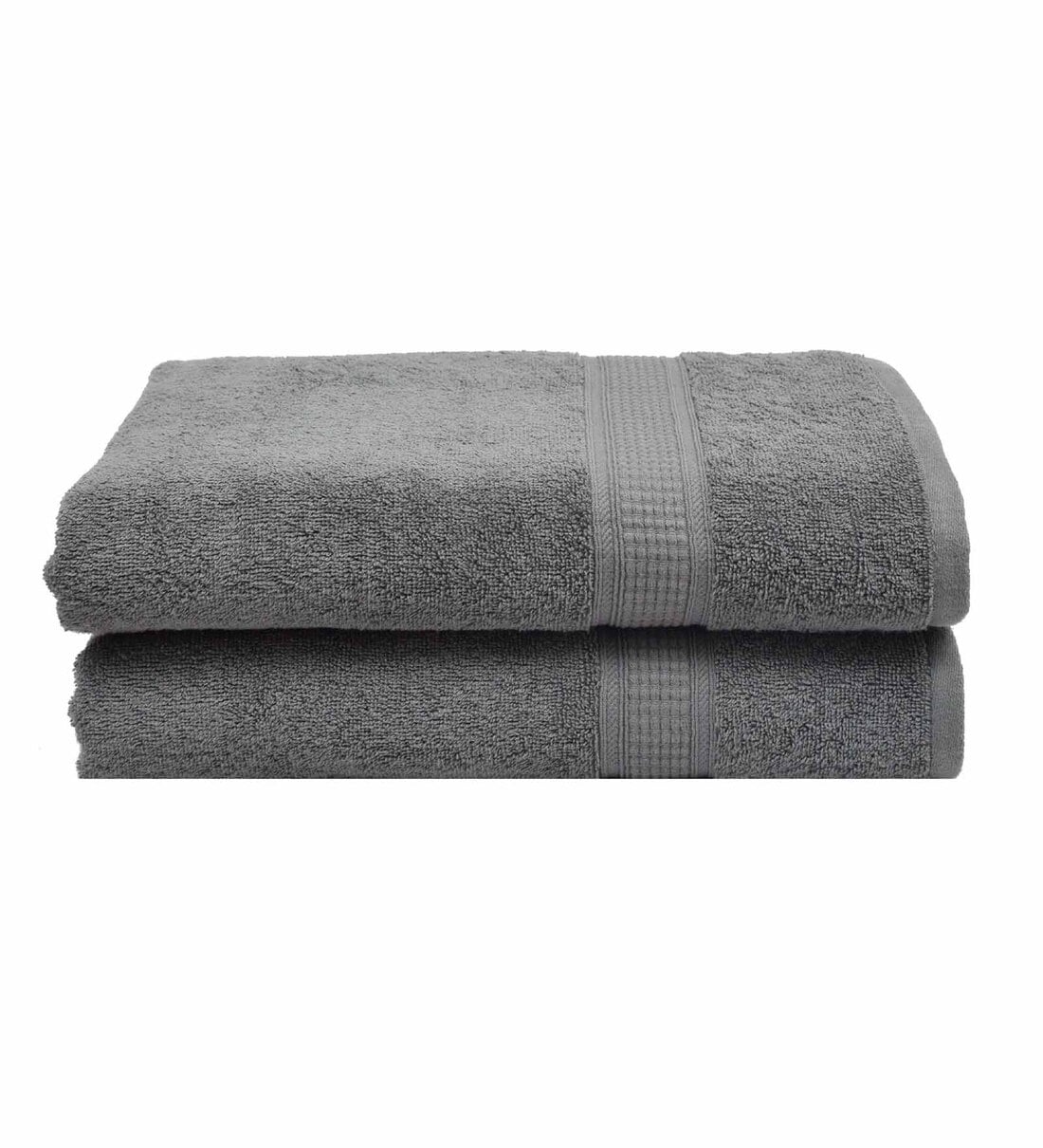 Buy Dark Grey Cotton Solid 550 GSM 2 Pcs Bath Towels by Rangoli Online