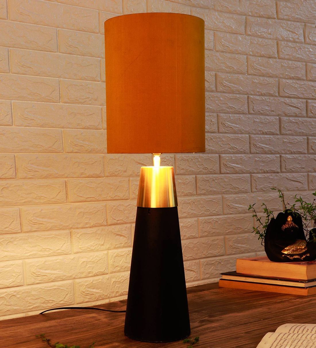 Buy Gilford Orange Fabric Shade Night Lamp With Ceramic Base By Grated