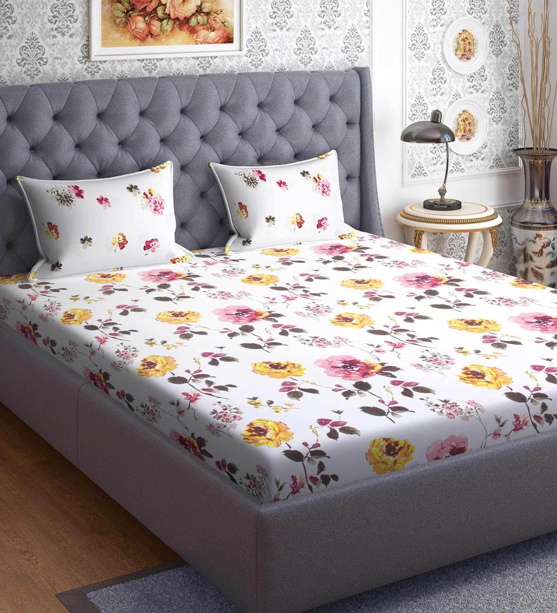 Buy Day 2 Day Cotton 144TC Double Bedsheet with 2 Pillow Covers by