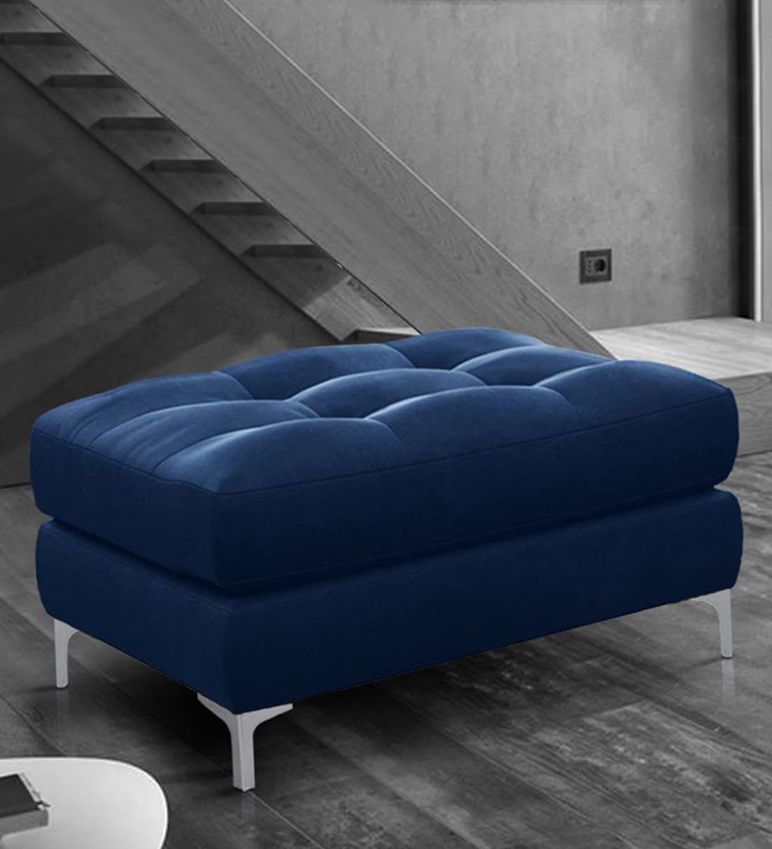 blue upholstered stool