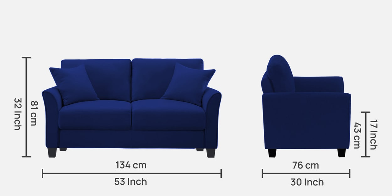 Buy Daroo Velvet 2 Seater Sofa in Imperial Blue Colour by Febonic