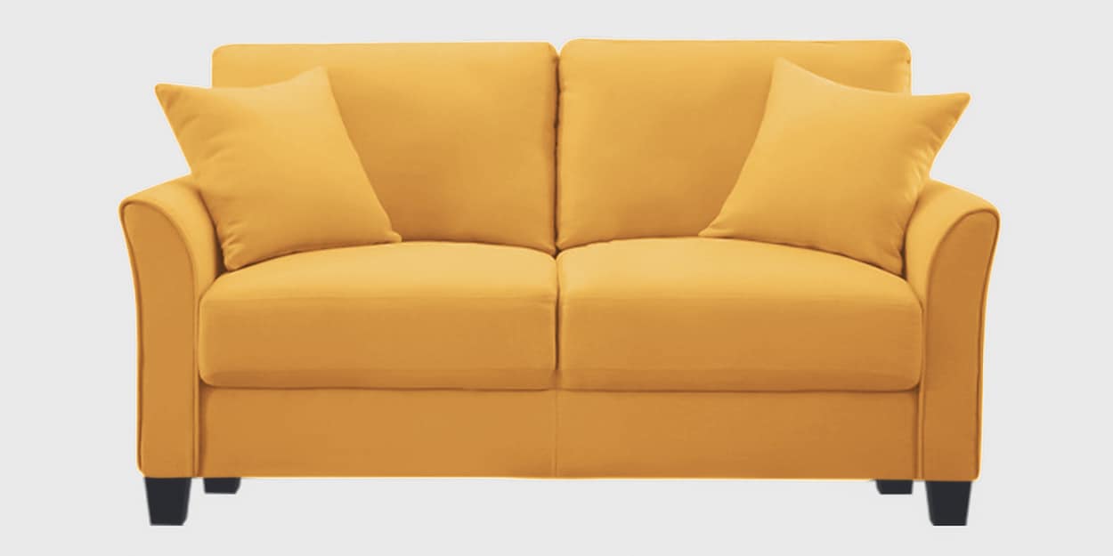 Buy Daroo Velvet 2 Seater Sofa in Turmeric Yellow Colour Online