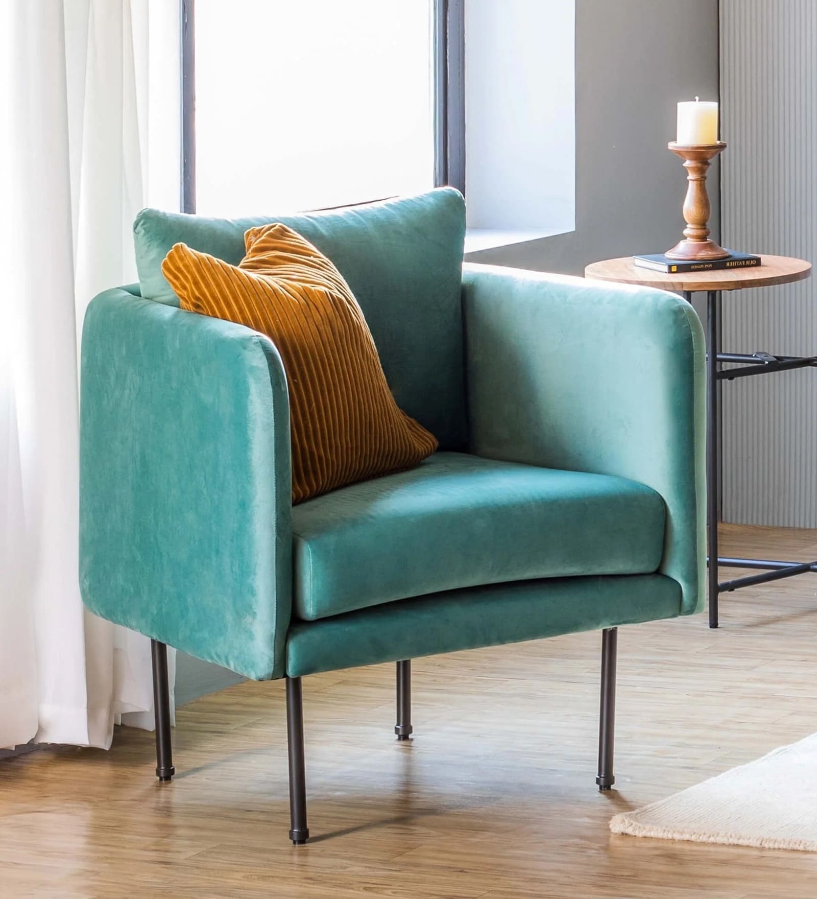 Daburu Fabric Lounge Chair In Mint Green Color