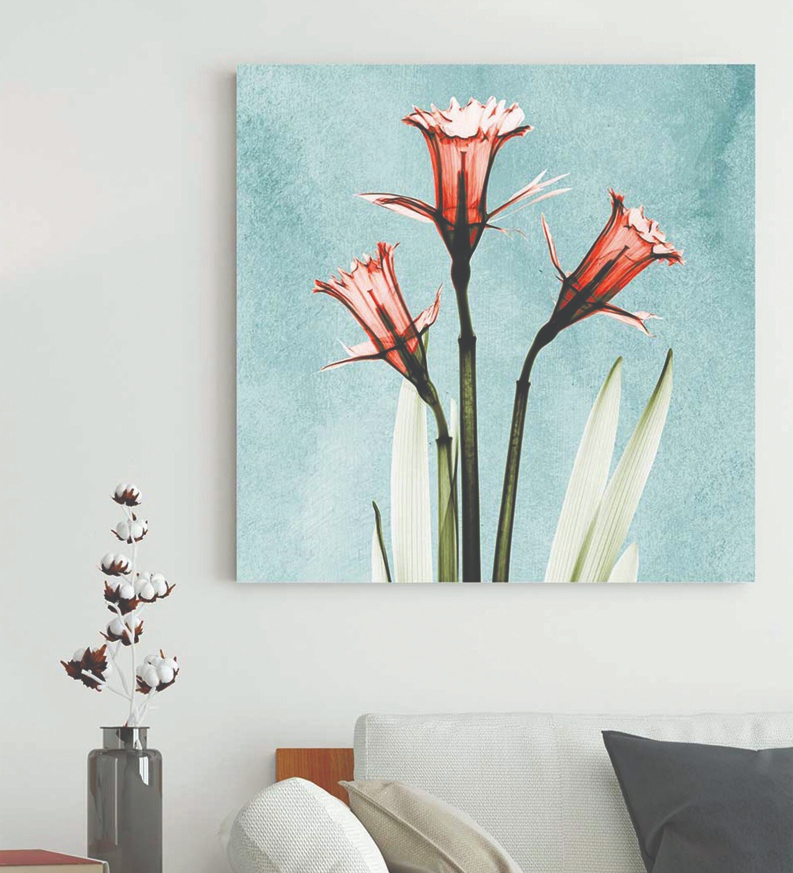 Daffodil Red Painting Modern Canvas Floral Wall Art Archival Print, Wall Painting For Living Room D cor