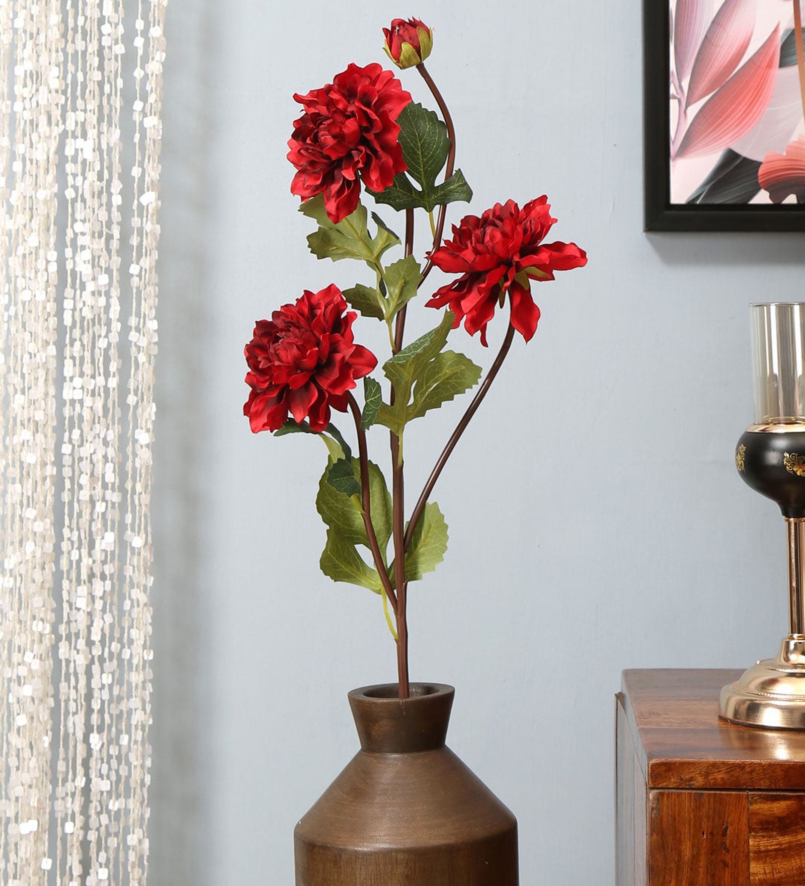 Dahlia Red Cloth & Metal Artificial Flowers