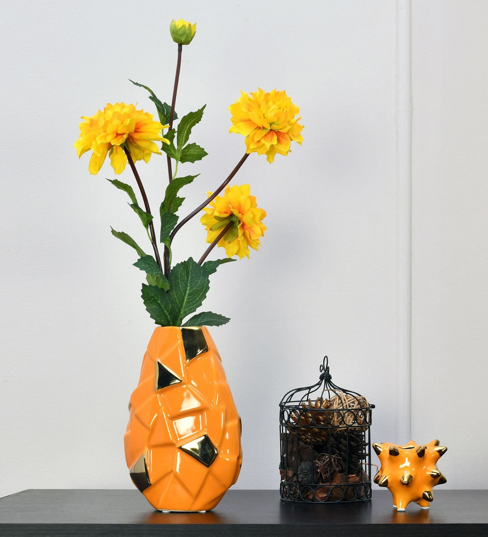 Dahlia Yellow Cloth & Metal Artificial Flowers