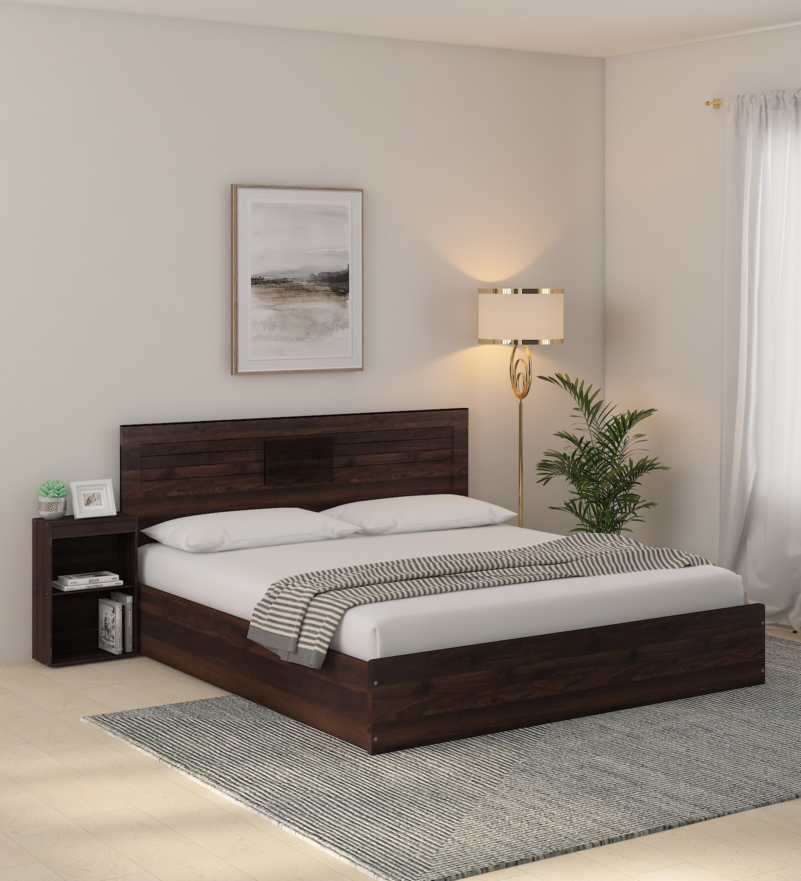 Buy Daichi King Size Bed in Wenge Finish with Box Storage + One Bedside