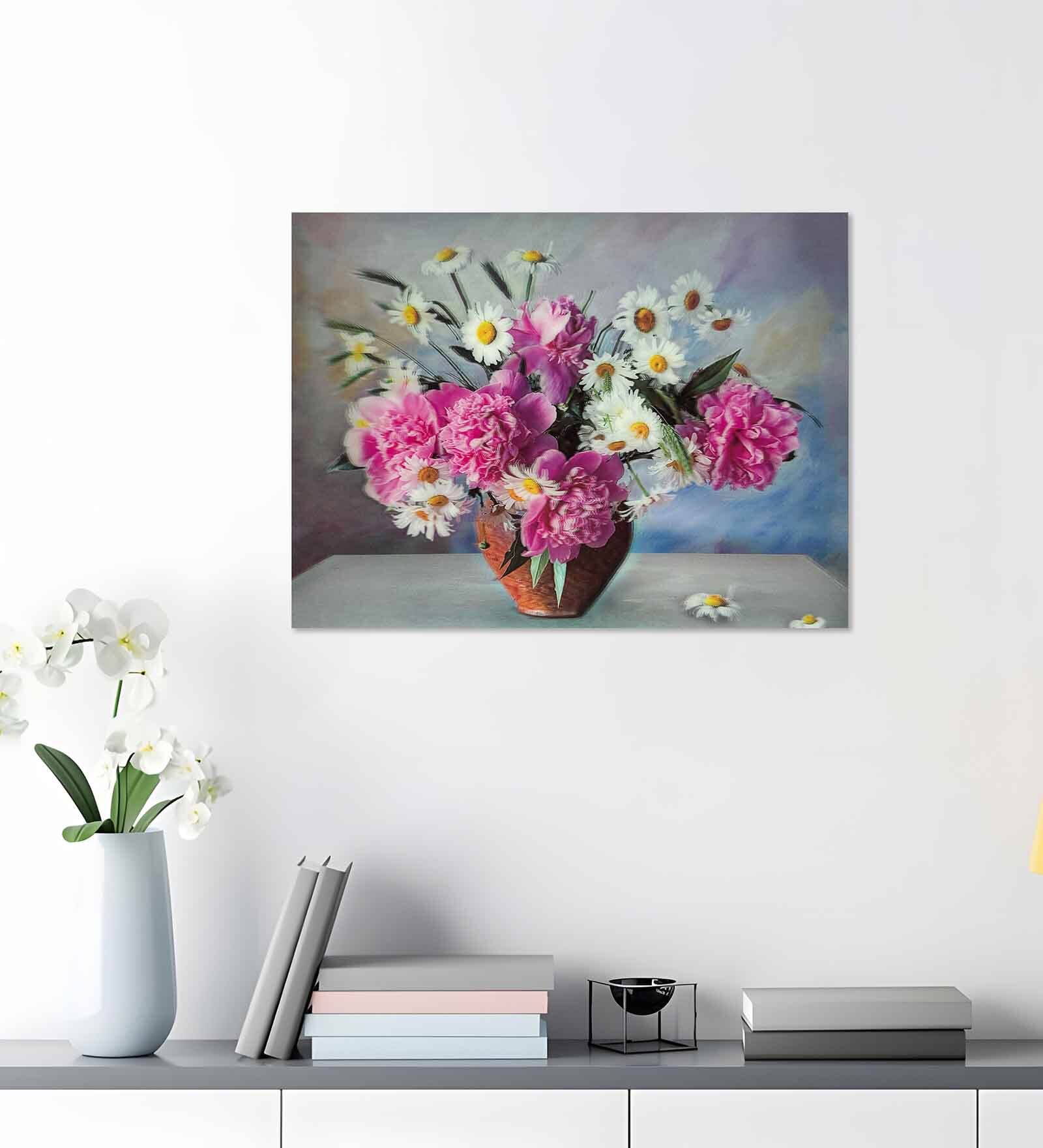 Daisy & Hydrangea Painting, Floral Wall Art Print 5D/3D Poster for Home