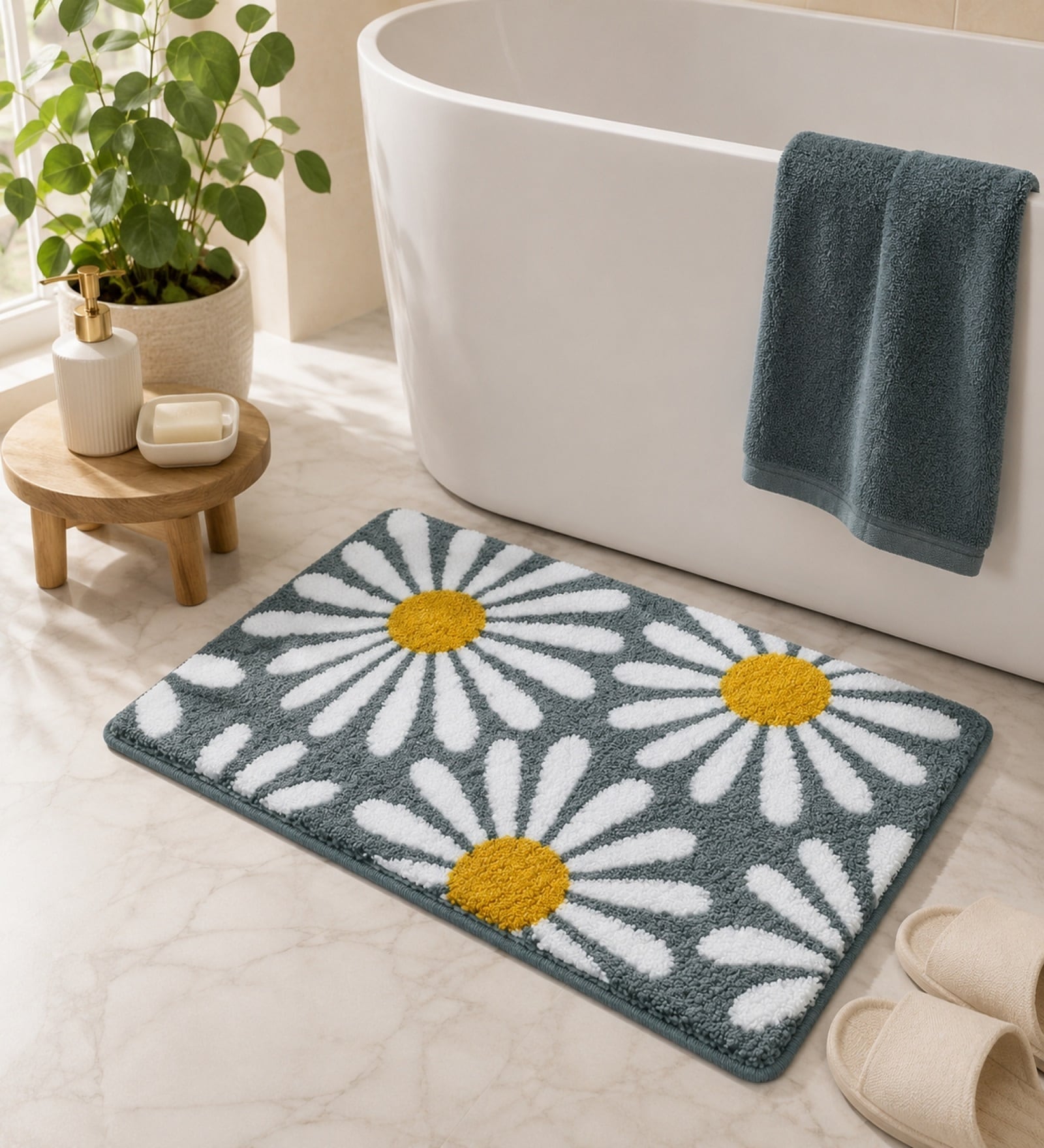 Grey Floral  Non-Slip Bath Mat (40x60 CM)