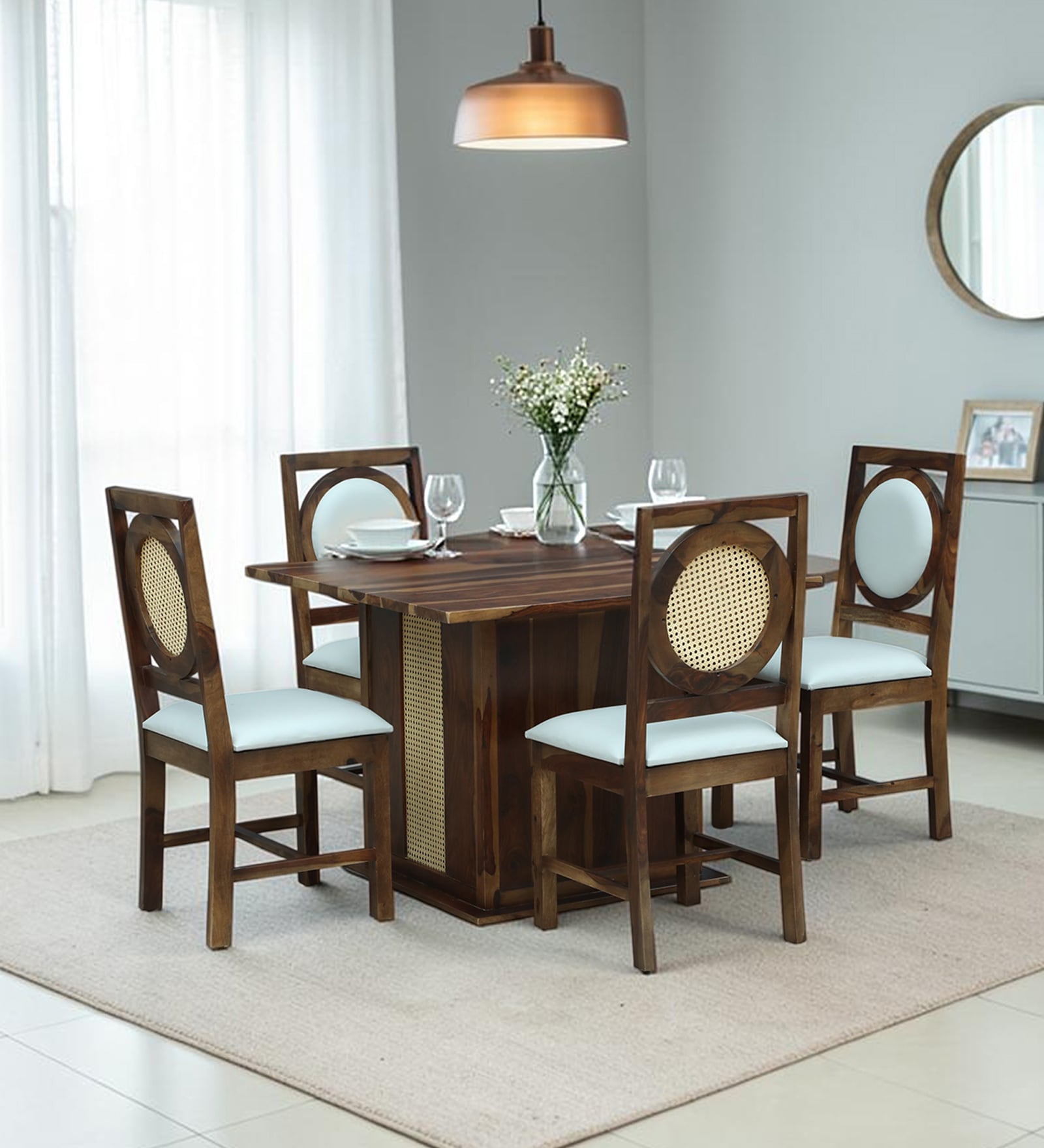 Dalla Sheesham wood 4 Seater Dining Set in Provincial Teak Finish Dalla Sheesham wood 4 Seater Dining Set in Provincial Teak Finish
