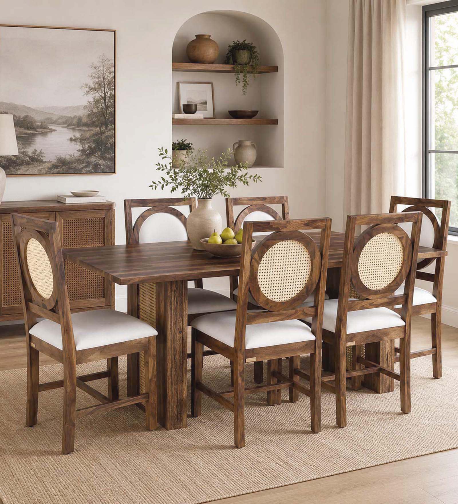 Dalla Sheesham Wood 6 Seater Dining Set In Provincial Teak Finish