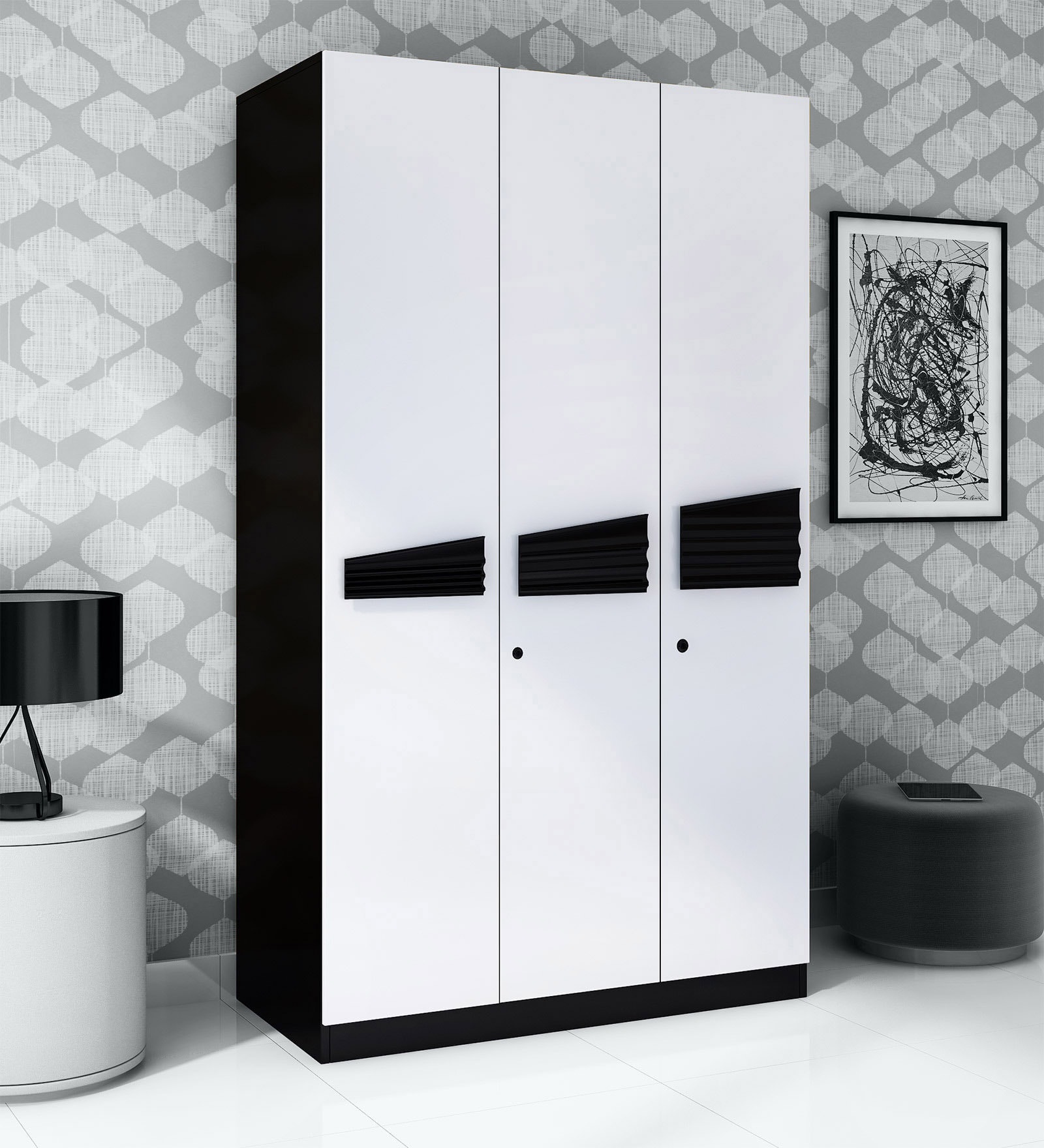 Dallas 3 Door Wardrobe in White & Black Finish