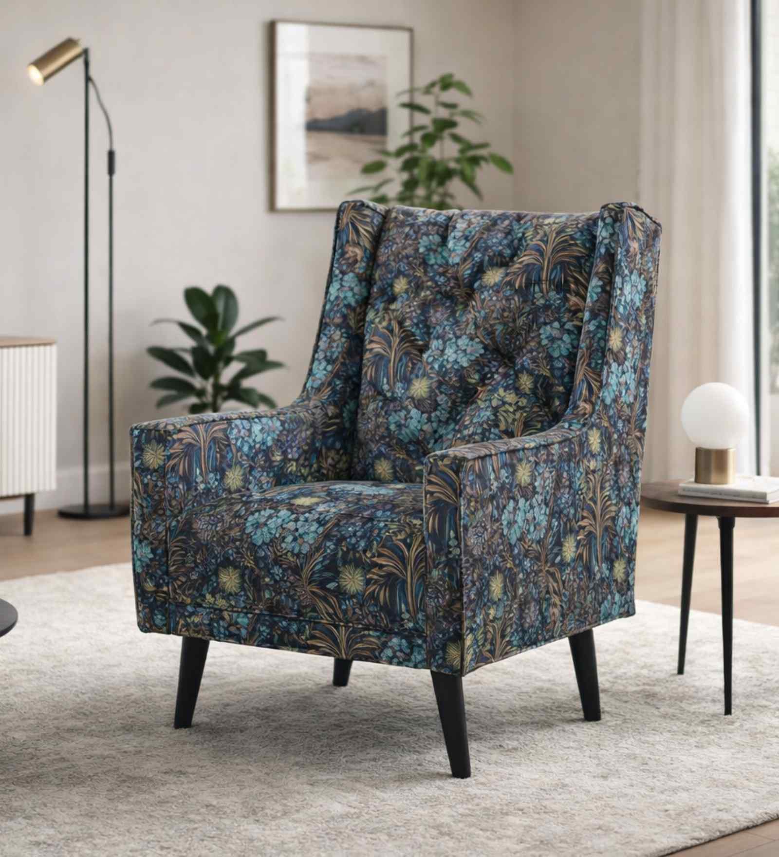 Dallas American Fabric Lounge Chair In Navy Colour