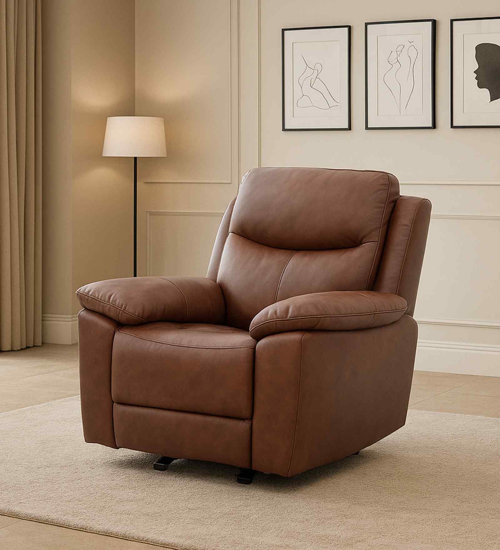 Dallas American Leatherette Manual 1 Seater Recliner With Rocker In Brown Color