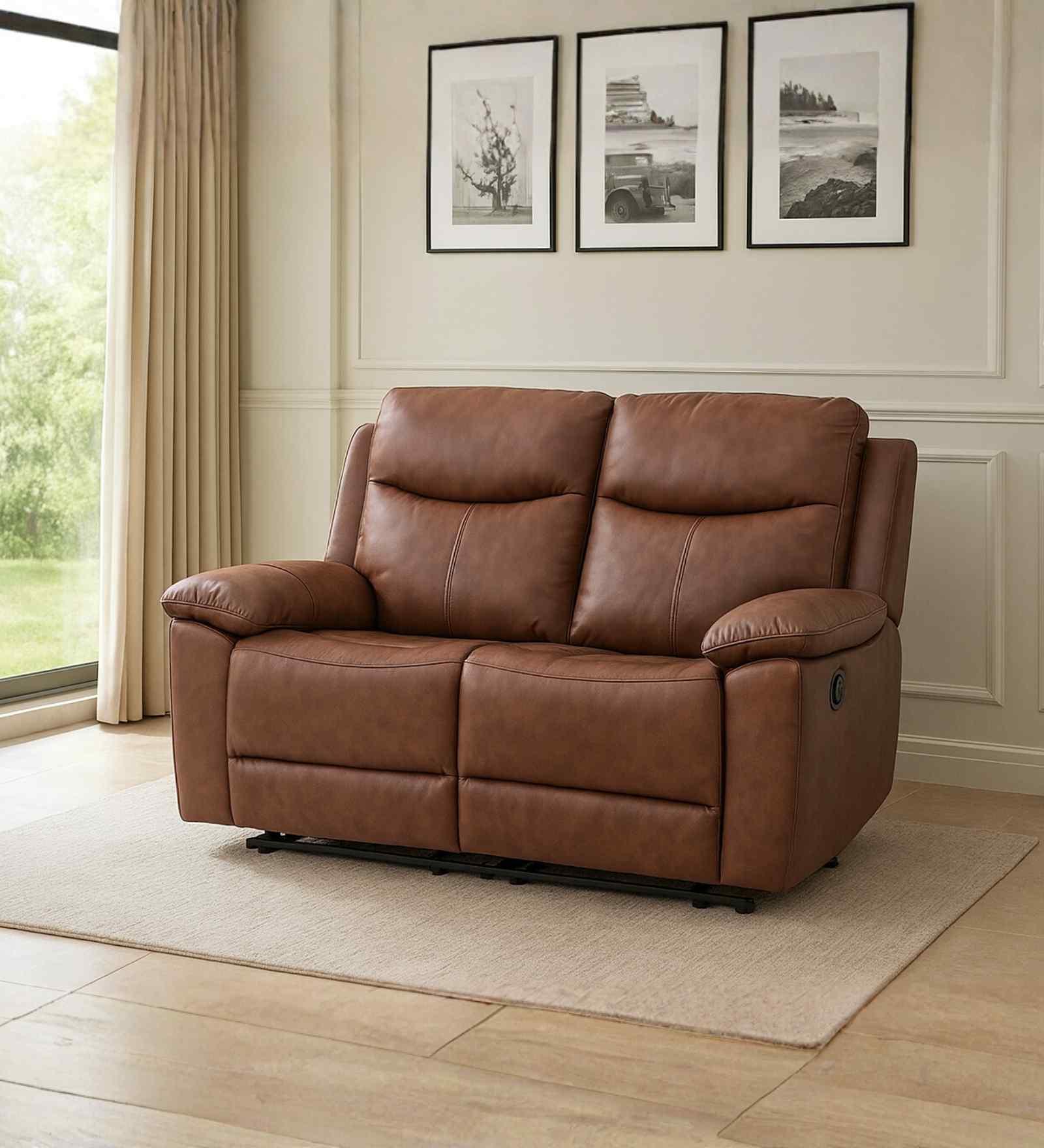 Dallas American Leatherette Manual 2 Seater Recliner In Brown Color