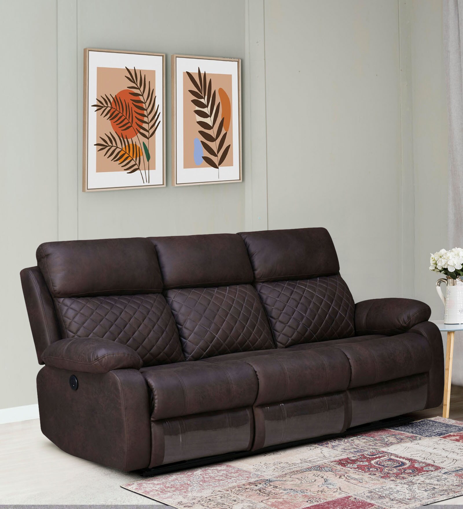 Buy Dallas Leatherette 3 Seater Electric Recliner in Brown Colour at 62