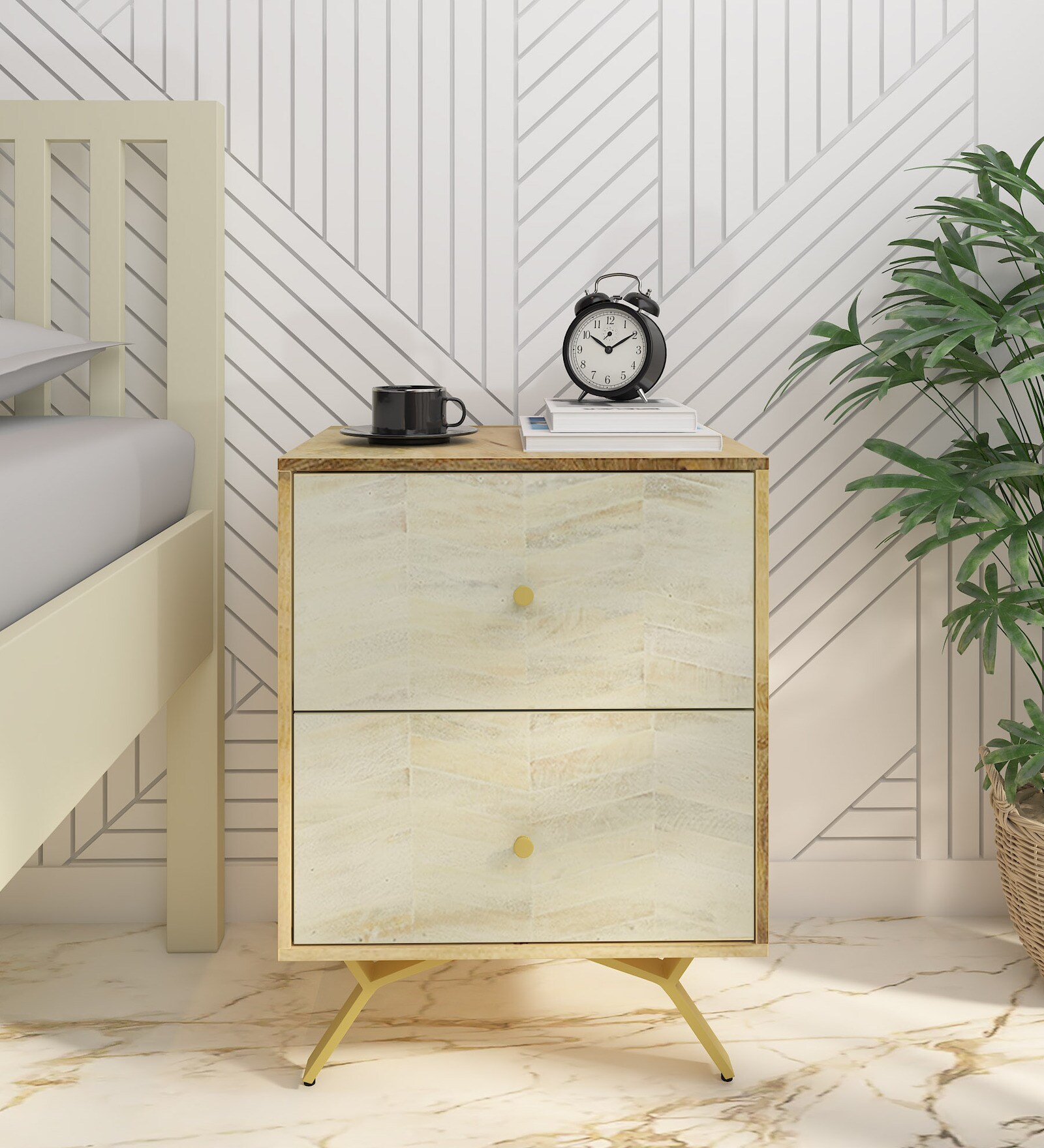 Buy Coltrane Solid Wood Bedside Table In Natural Finish With Drawers at ...