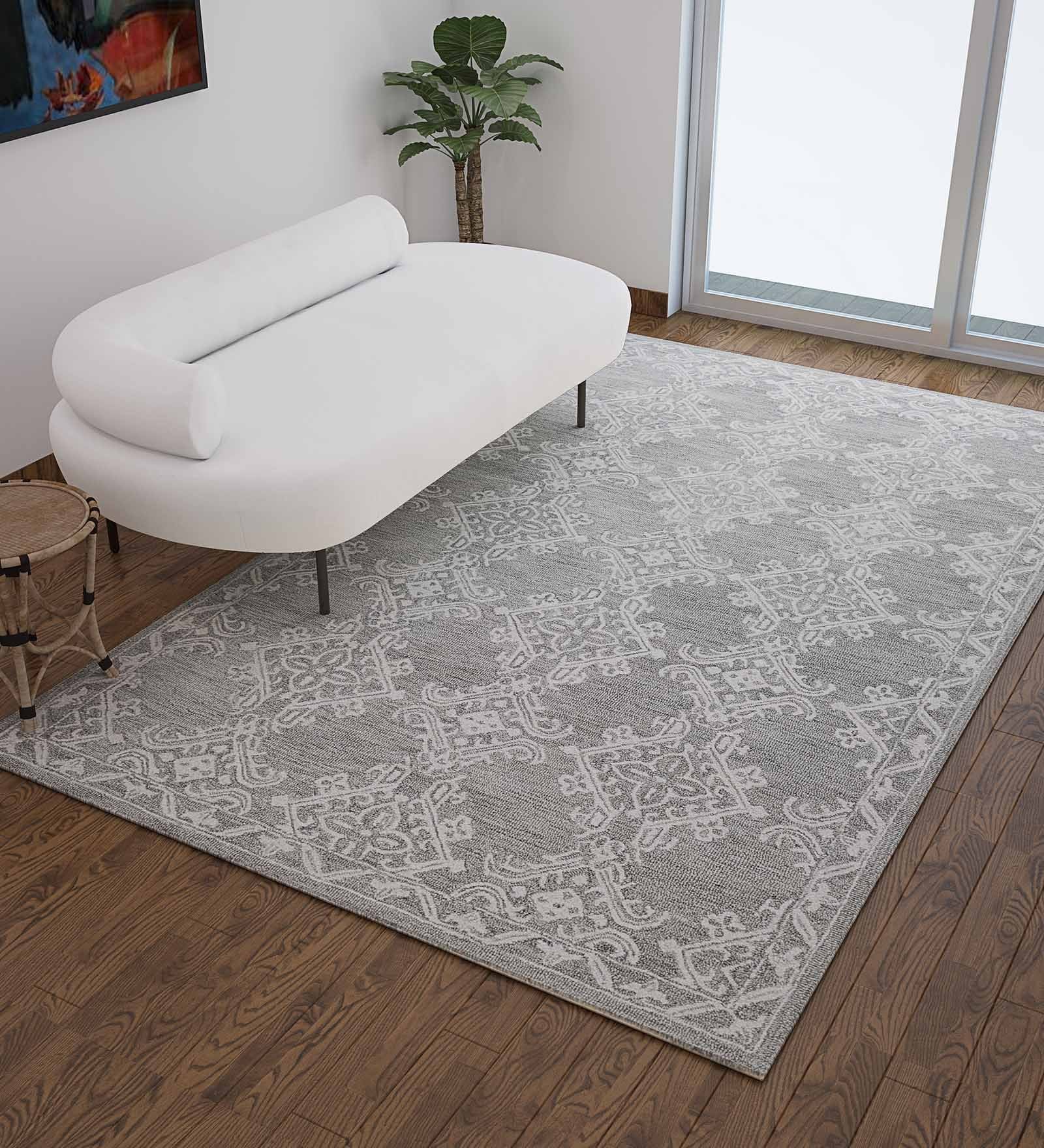 Grey Wool Vintage 8 x 10 Feet Hand Tufted Carpet
