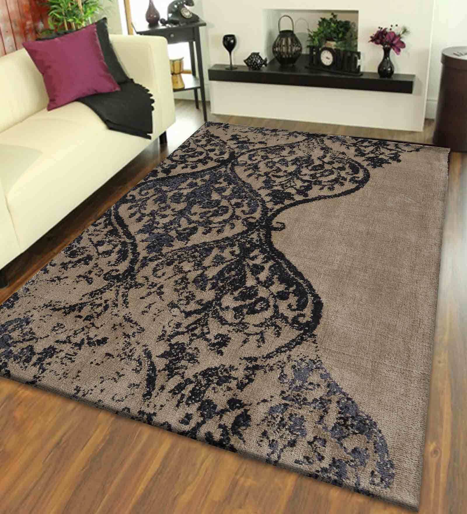 Brown Abstract Polyester 6 ft x 9 ft Hand Tufted Carpet