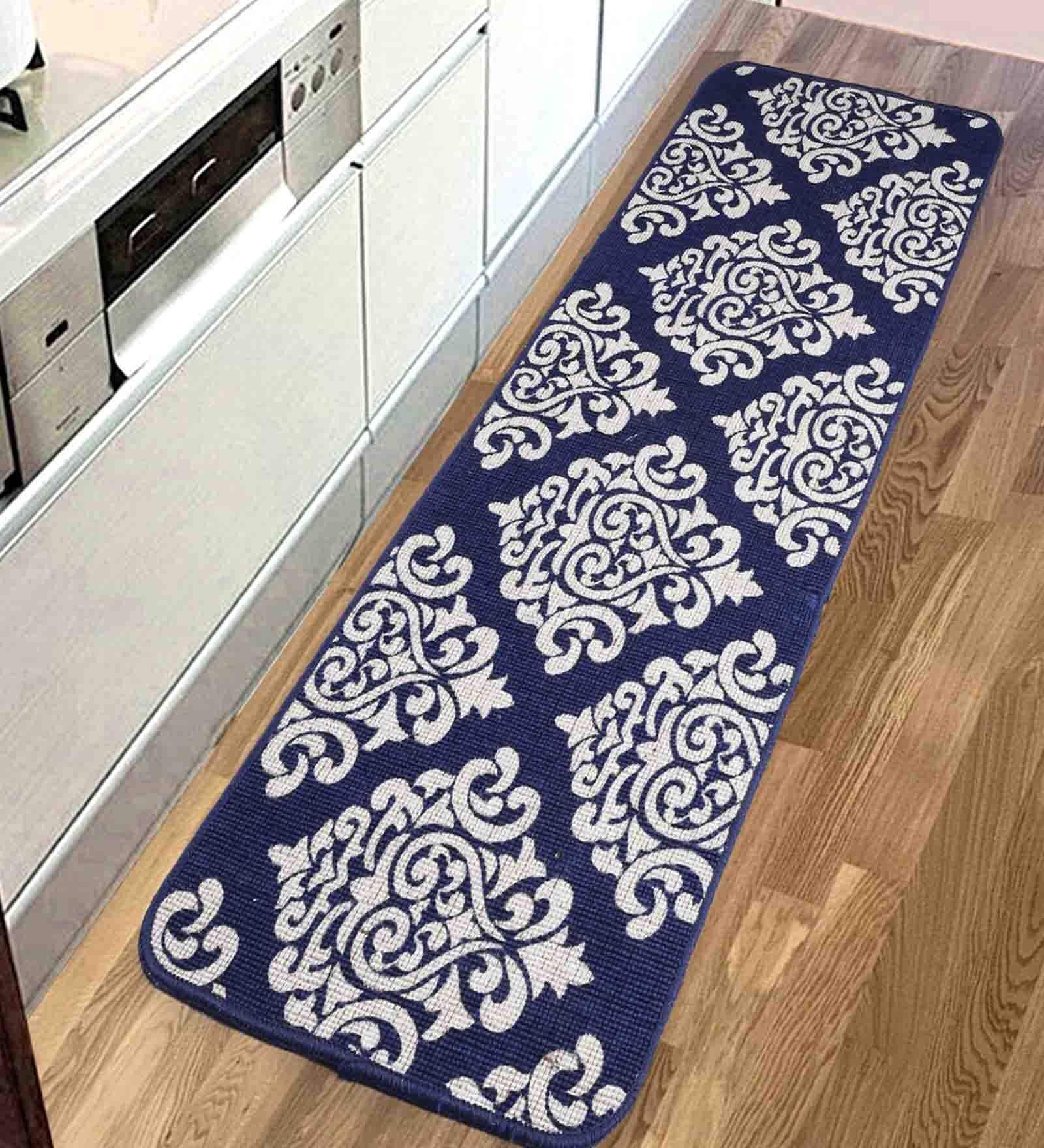 Blue Cotton 47 x 18 Inches Machine Made Floor Runner