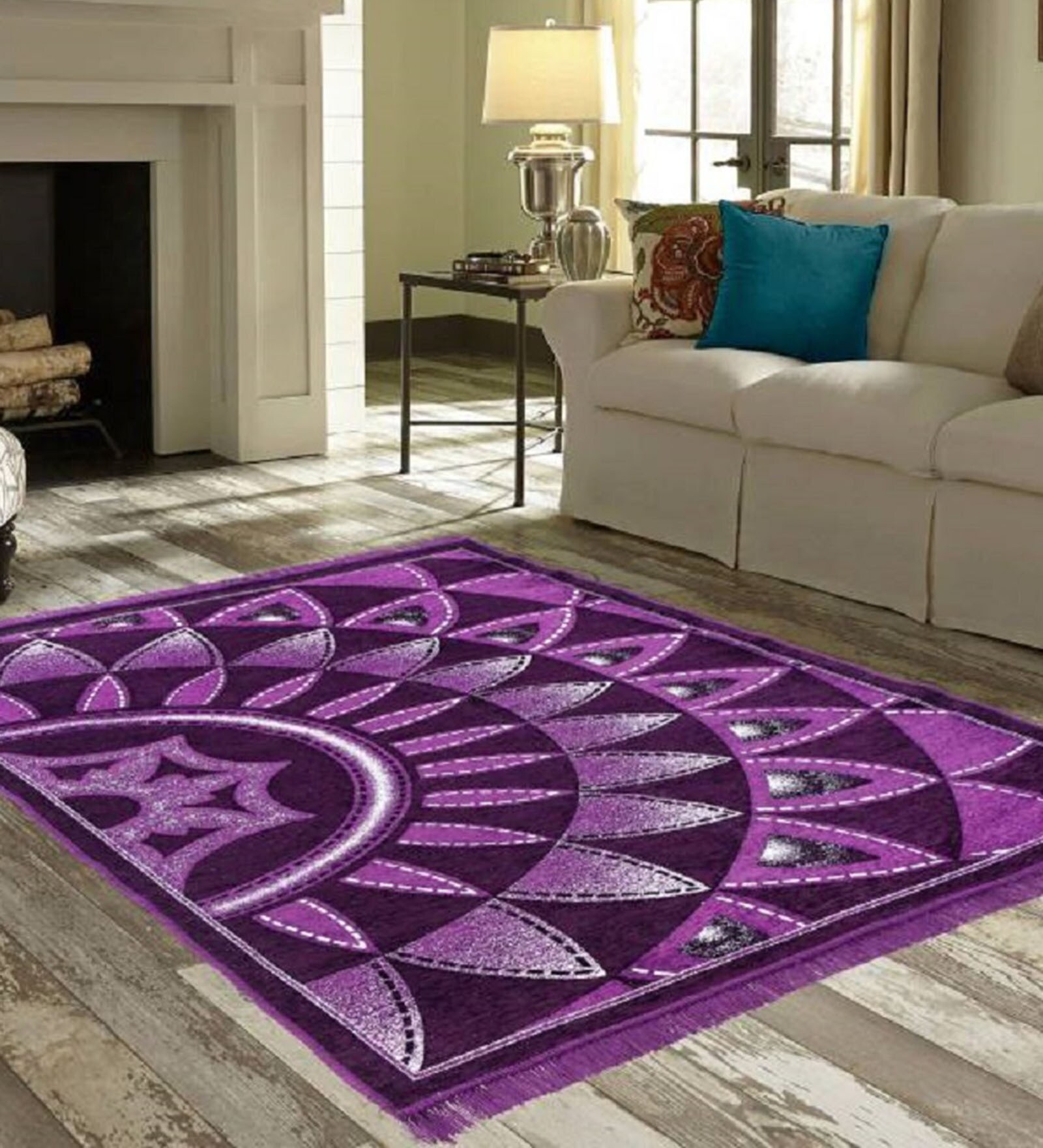 Purple Chenille Floral 5 x 7 Feet Machine Made Carpet