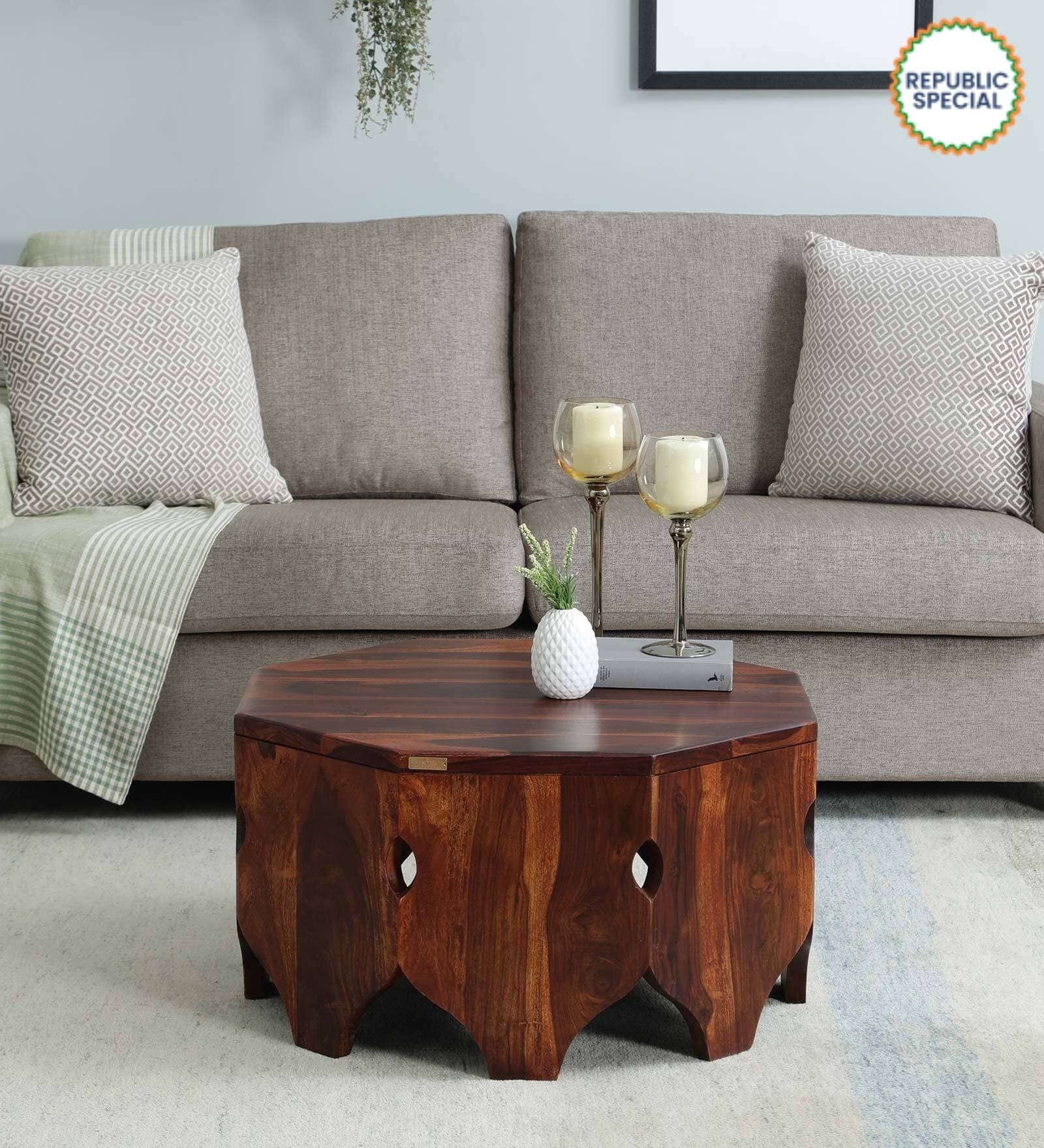 Damayanti Sheesham Wood Coffee Table in Scratch Resistant Honey Oak Finish