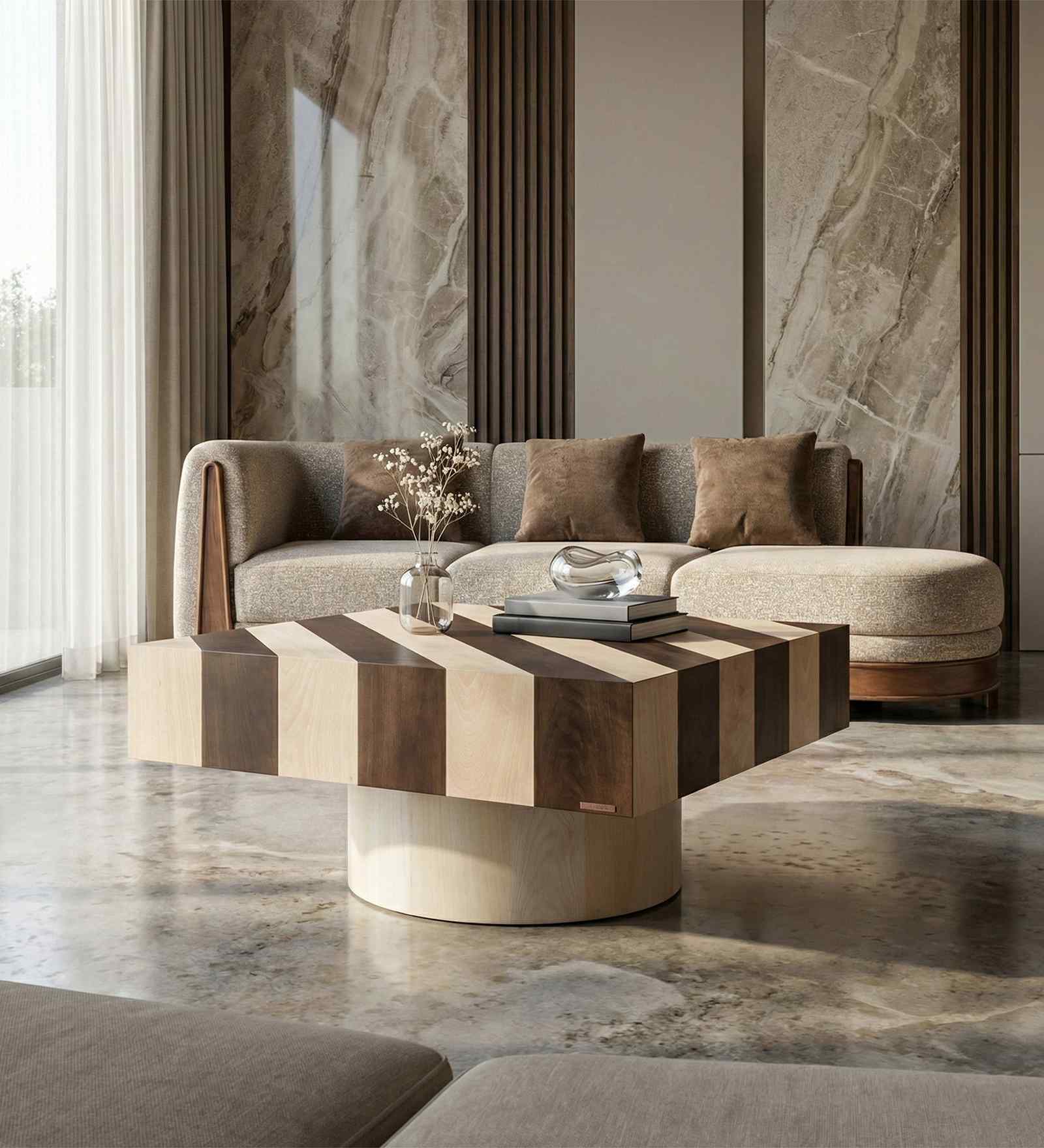 Damier Coffee Table With Natural Bleach In Cream Finish