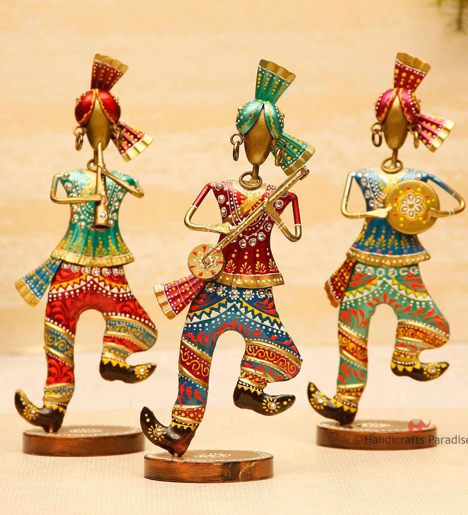 Dancing Men Multicolour Metal (Set of 3) Figurines