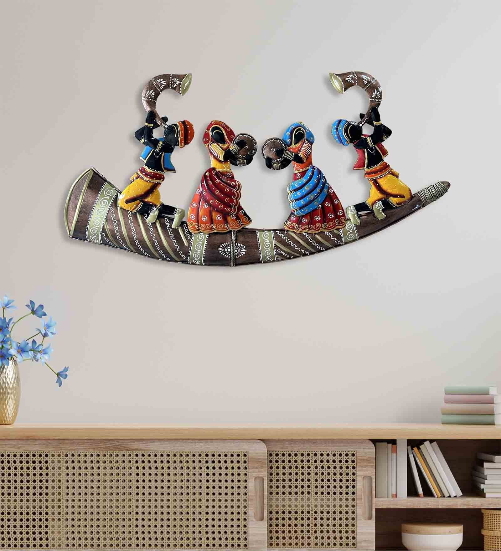 Dancing Musician On Ancient Multicolour Metal Wall Art