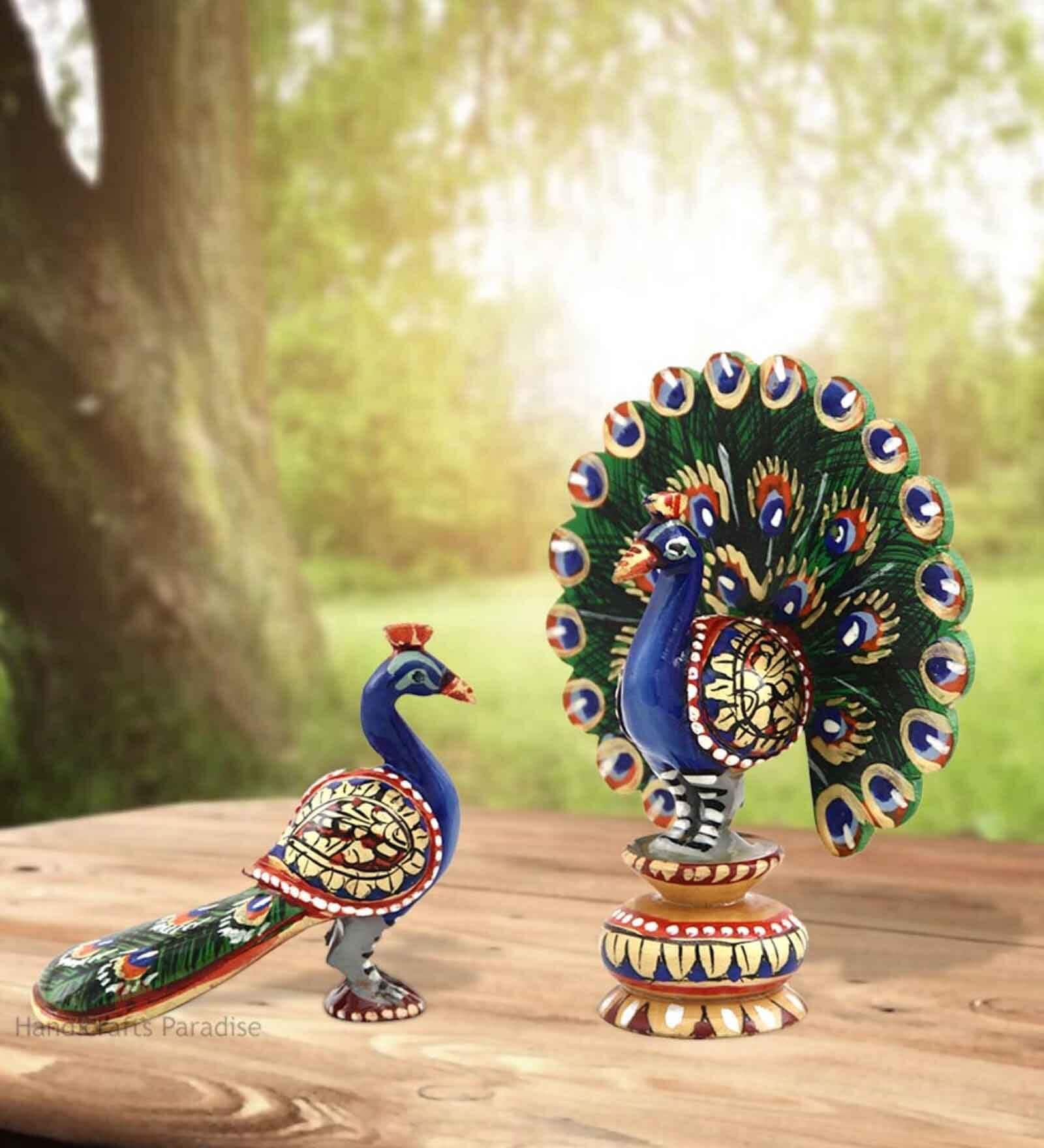 Dancing Peacock Multicolour Engineered Wood Figurine