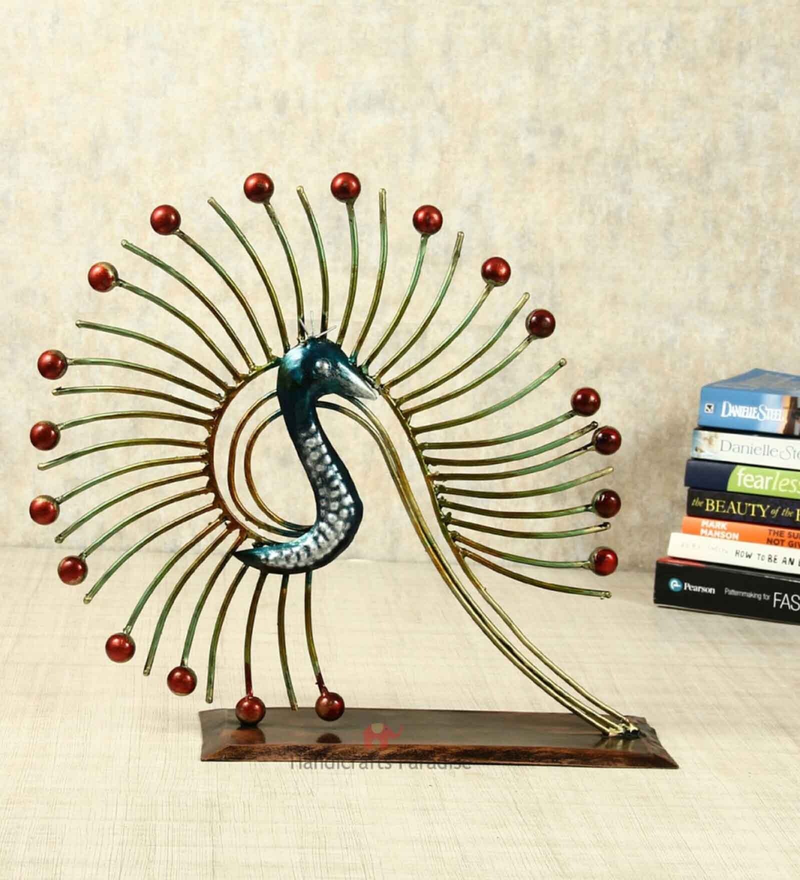 Dancing Peacock Multicolour Metal Figurine