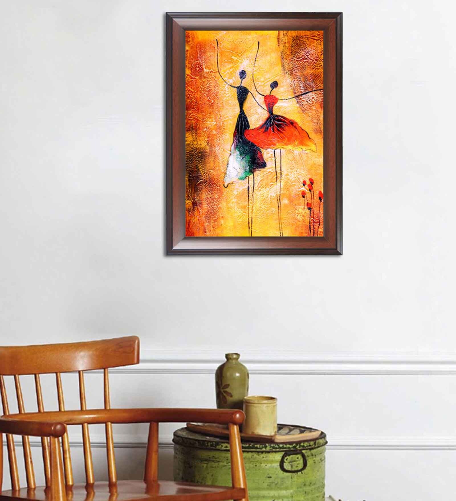 Dancing Women Multicolour MDF Framed Wall Painting