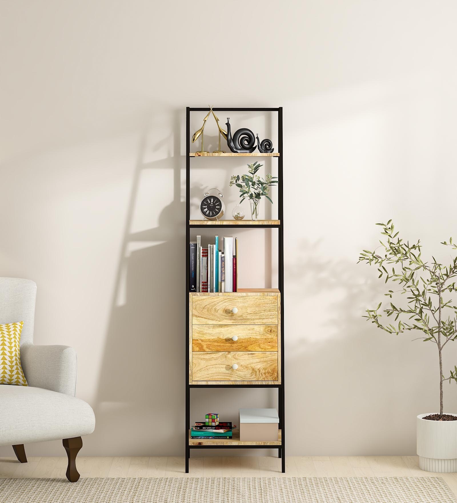 Daniels Solid Wood Bookshelf In Natural Finish
