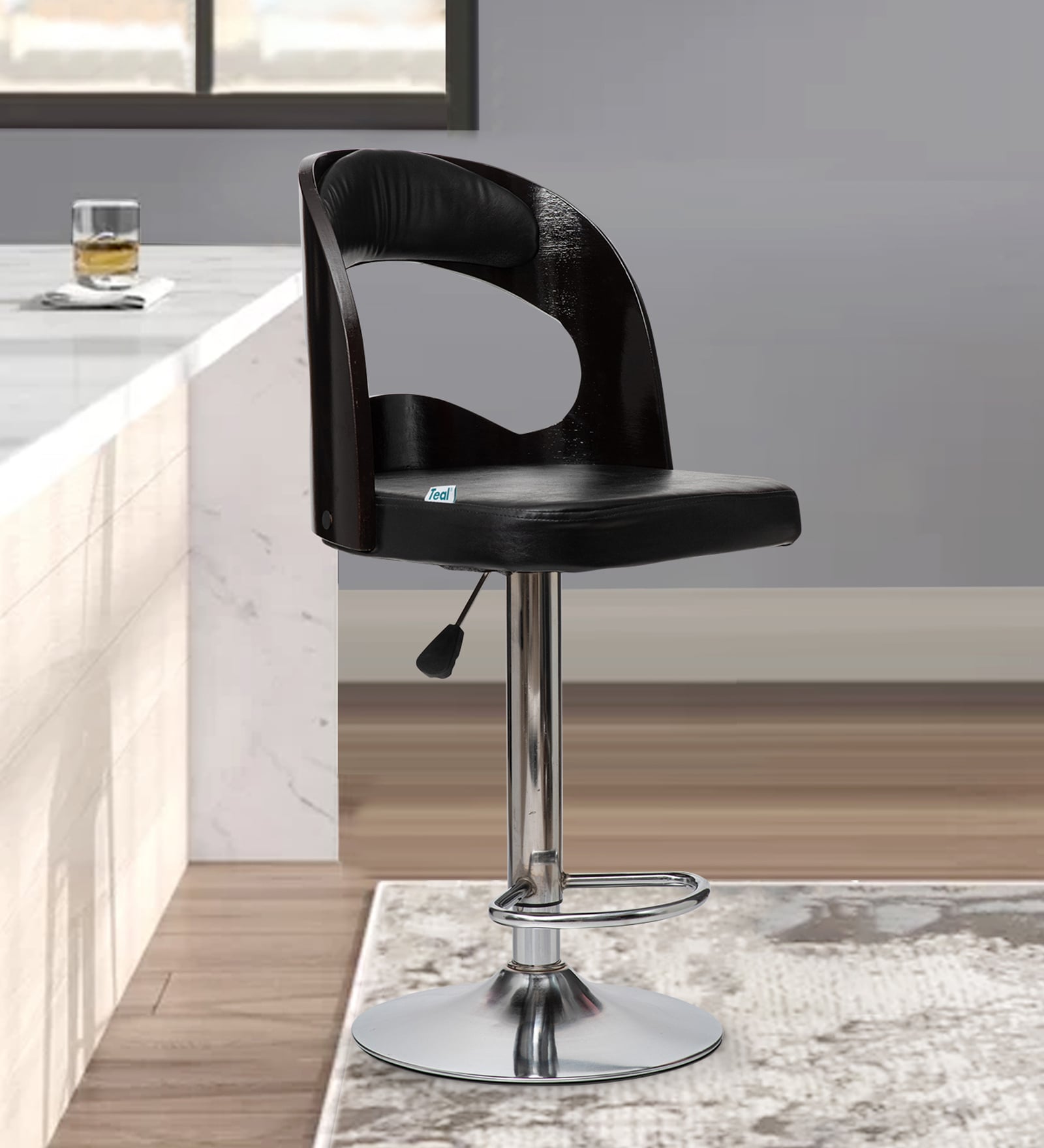 Danish Leatherette Bar Stools in Black & Brown Colour