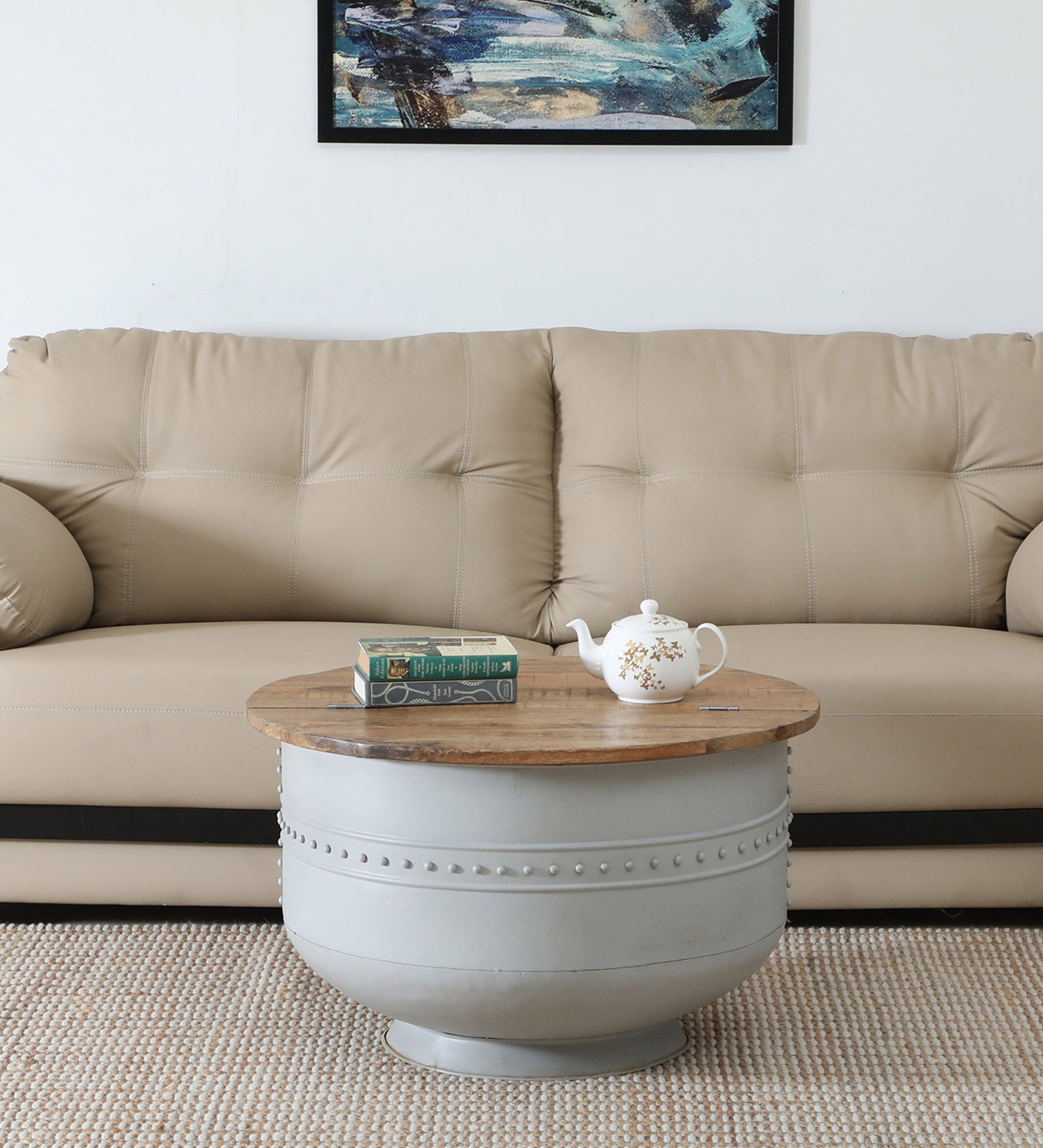 Danzi Metallic Coffee Table In White And Natural Finish With Storage