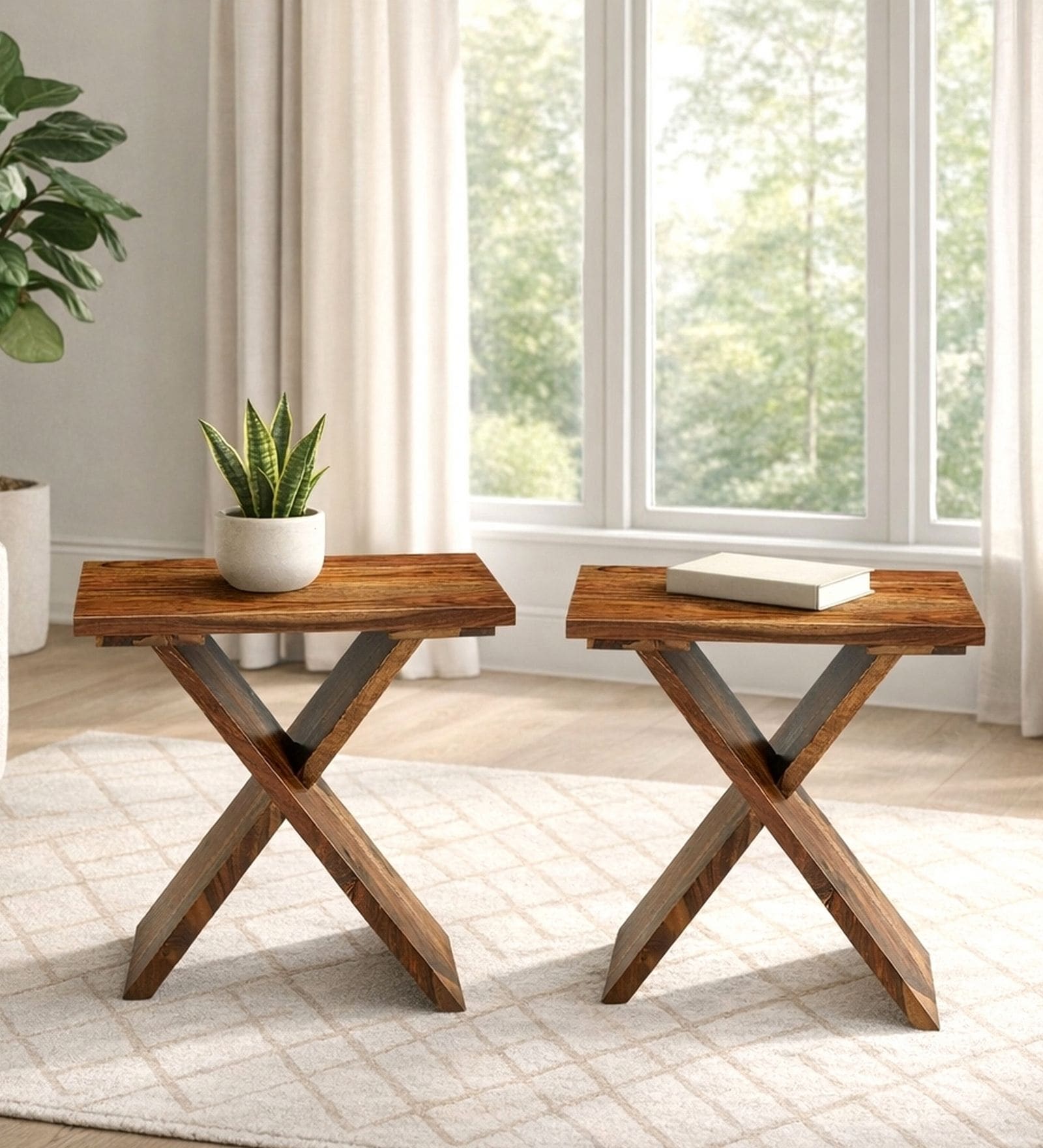 Darcy Bedside Table Set Of 2 In Natural Teak Finish