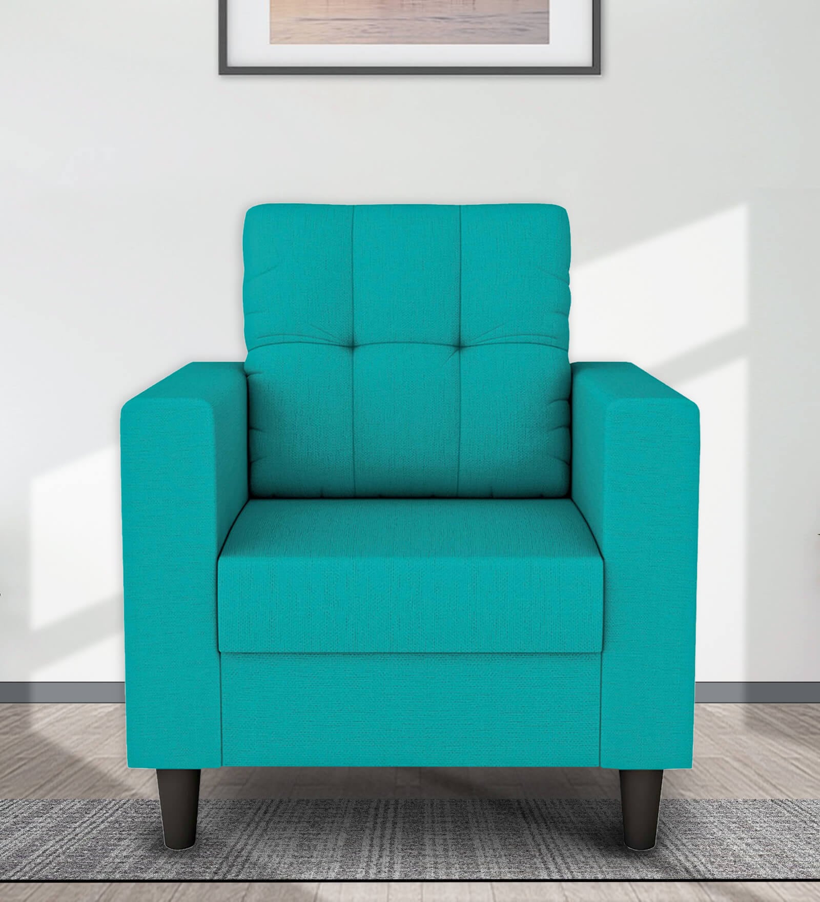 Darcy Fabric 1 Seater Sofa in Aqua Blue Colour